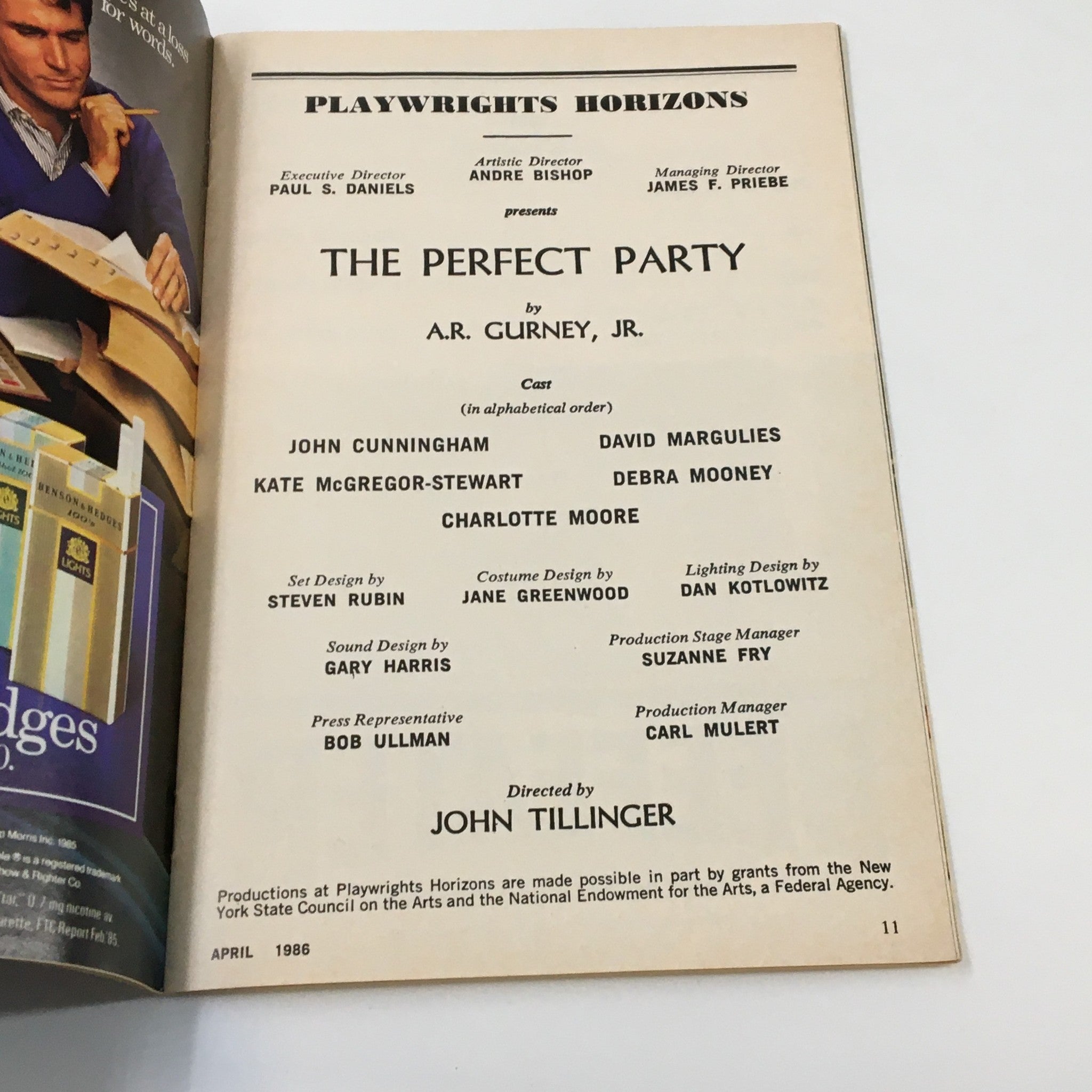 1986 Playbill Playwrights Horizons The Perfect Party by A.R. Gurney Jr.