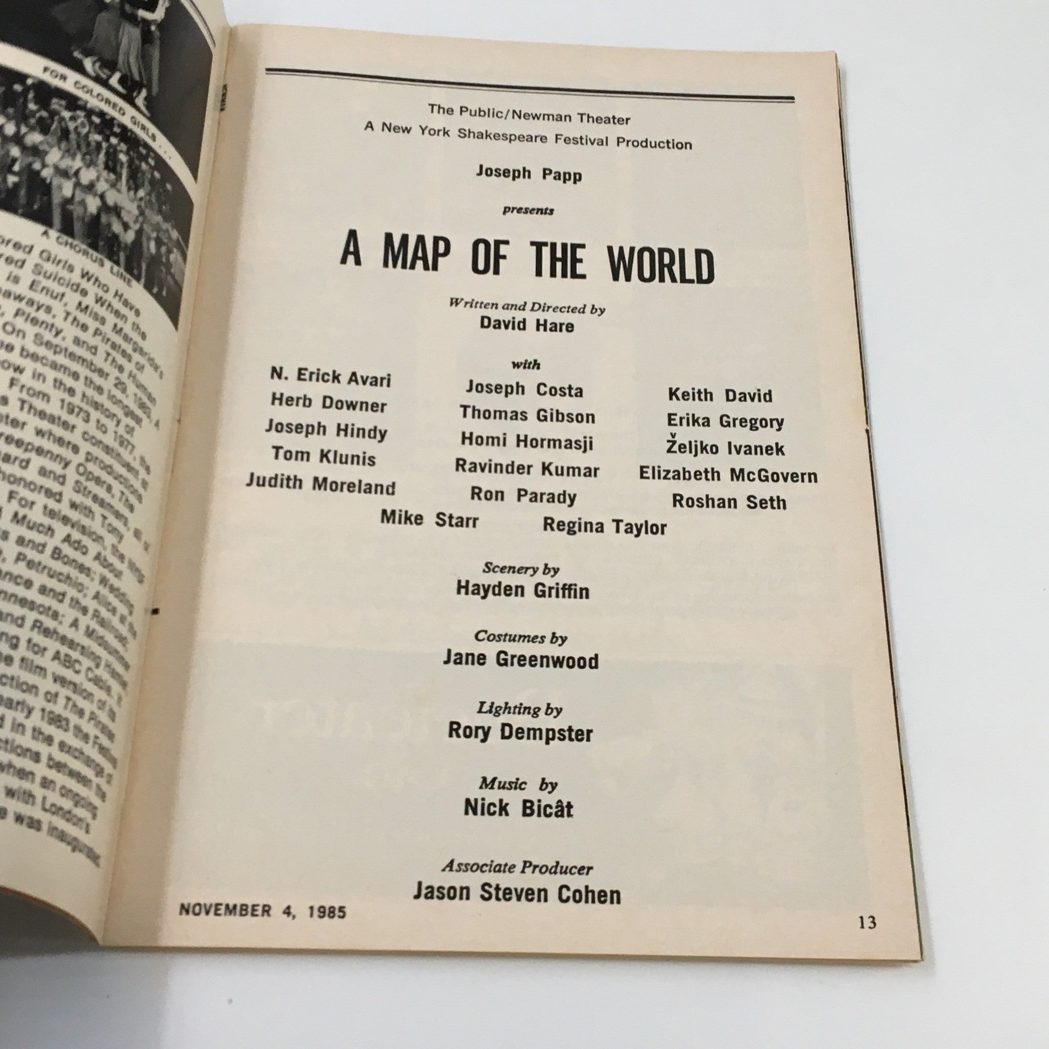 1985 Playbill Public Newman Theater A Map of the World by David Hare