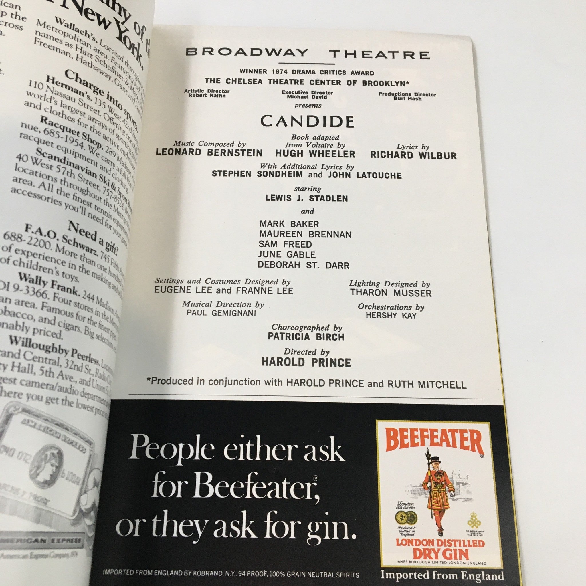 1974 Playbill Broadway Theatre Lewis J. Stadlen in Candide by Harold Prince