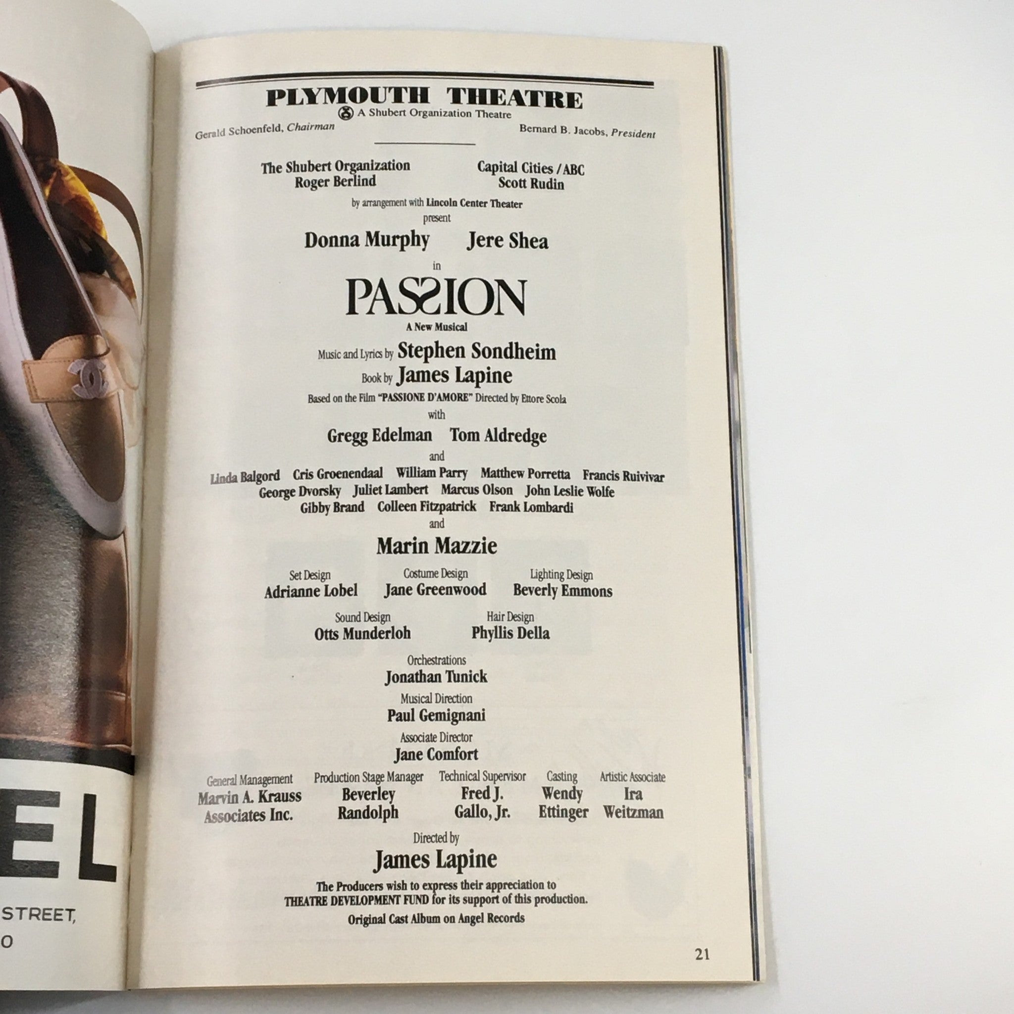 1994 Playbill Plymouth Theatre Donna Murphy, Jere Shea in Passion A Musical