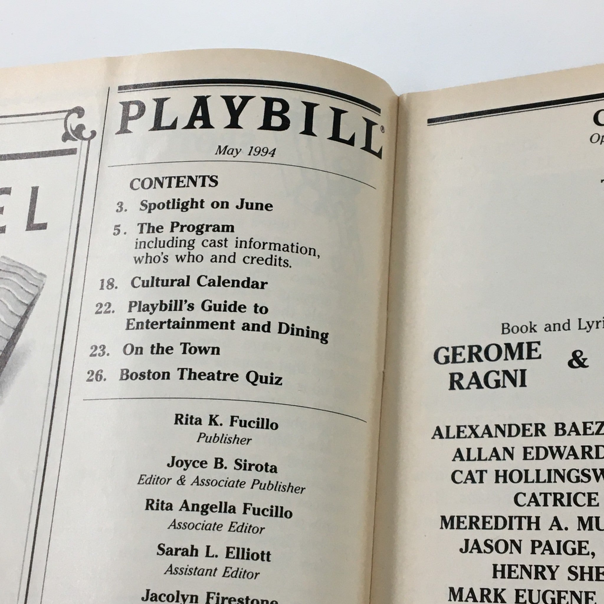 1994 Playbill Colonial Theatre Alexander Baez Luther Creek in Hair by James Rado