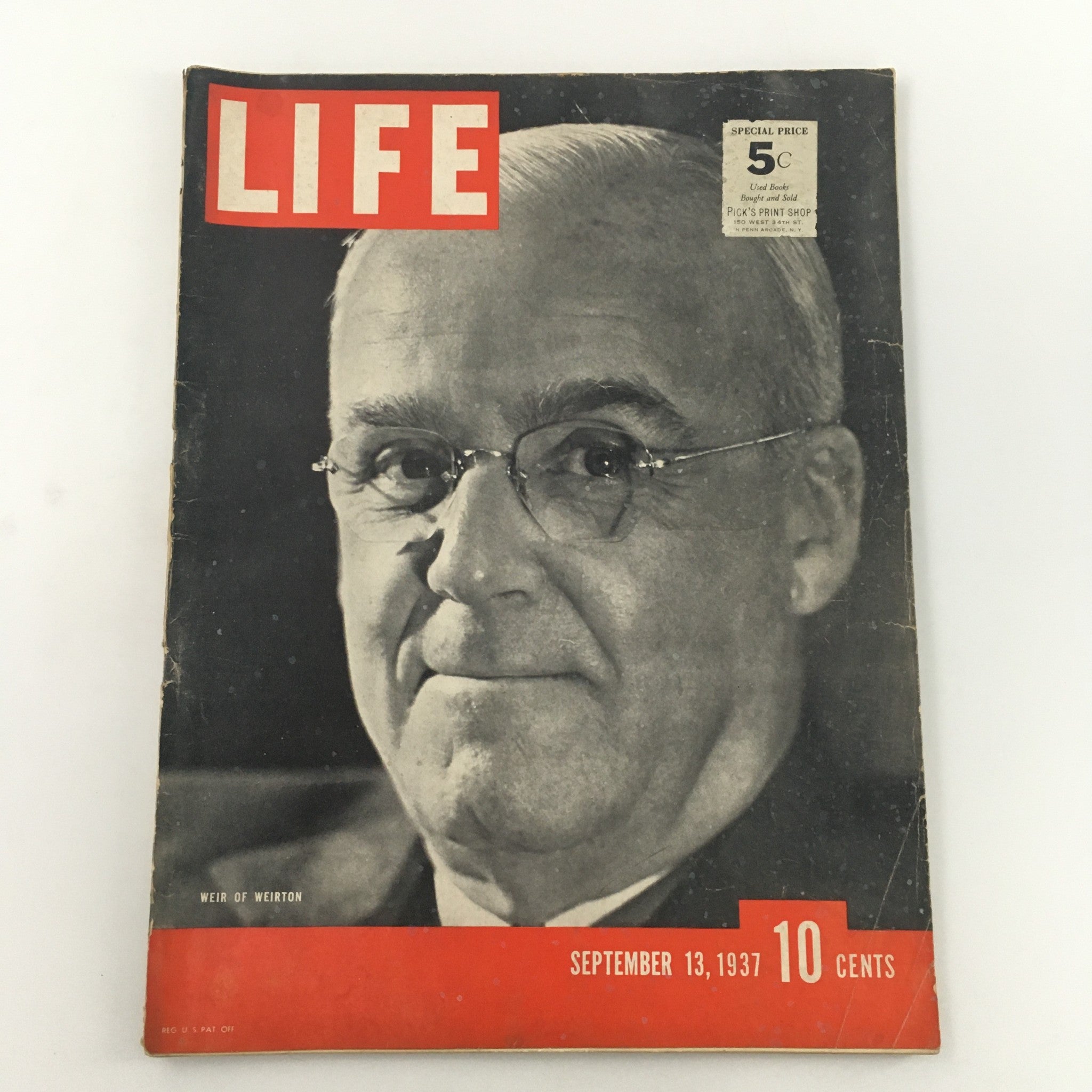 VTG Life Magazine September 13 1937 Weir of Weirton Cover Feature, Newsstand