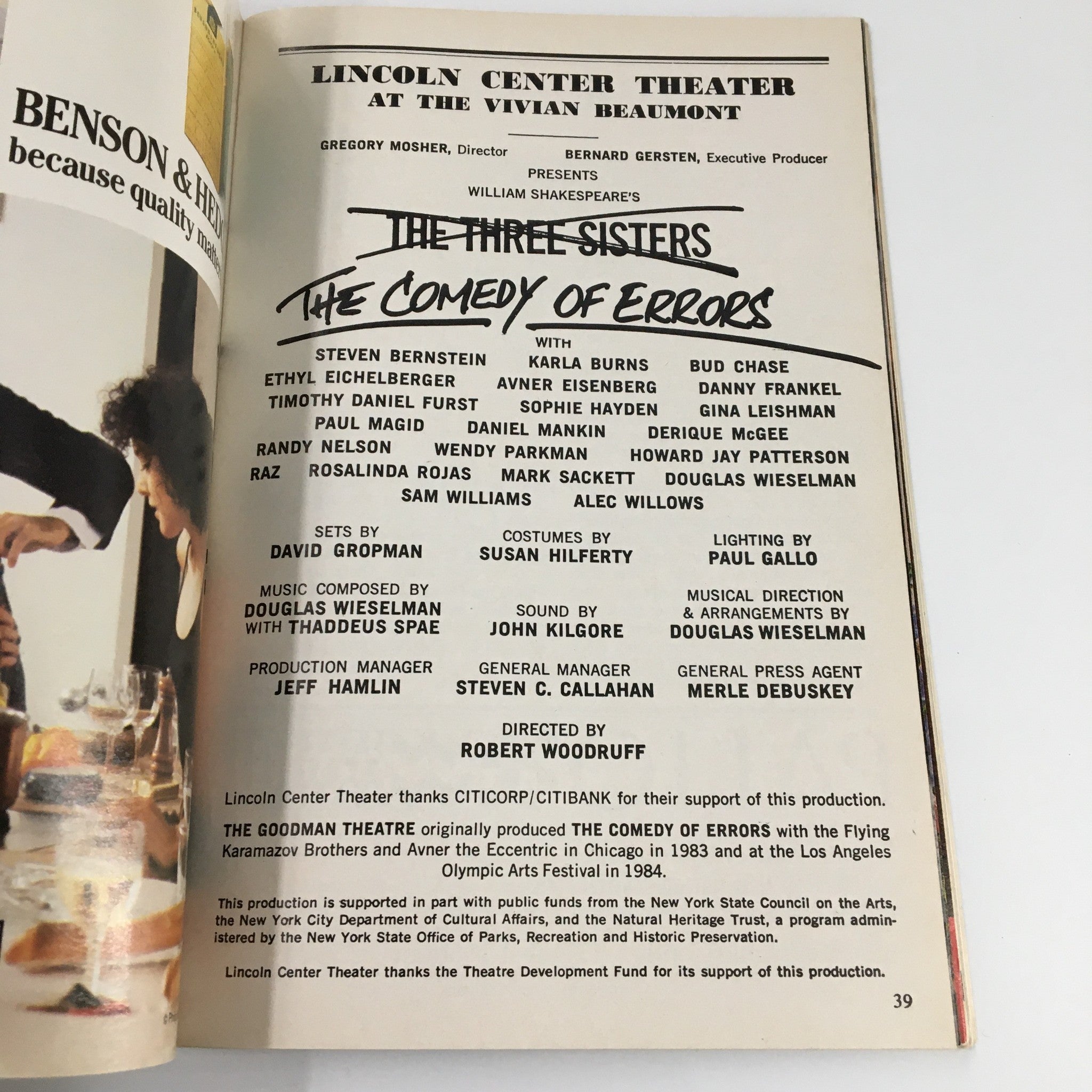 1987 Playbill Lincoln Center Theater The Comedy of Errors by Robert Woodruff