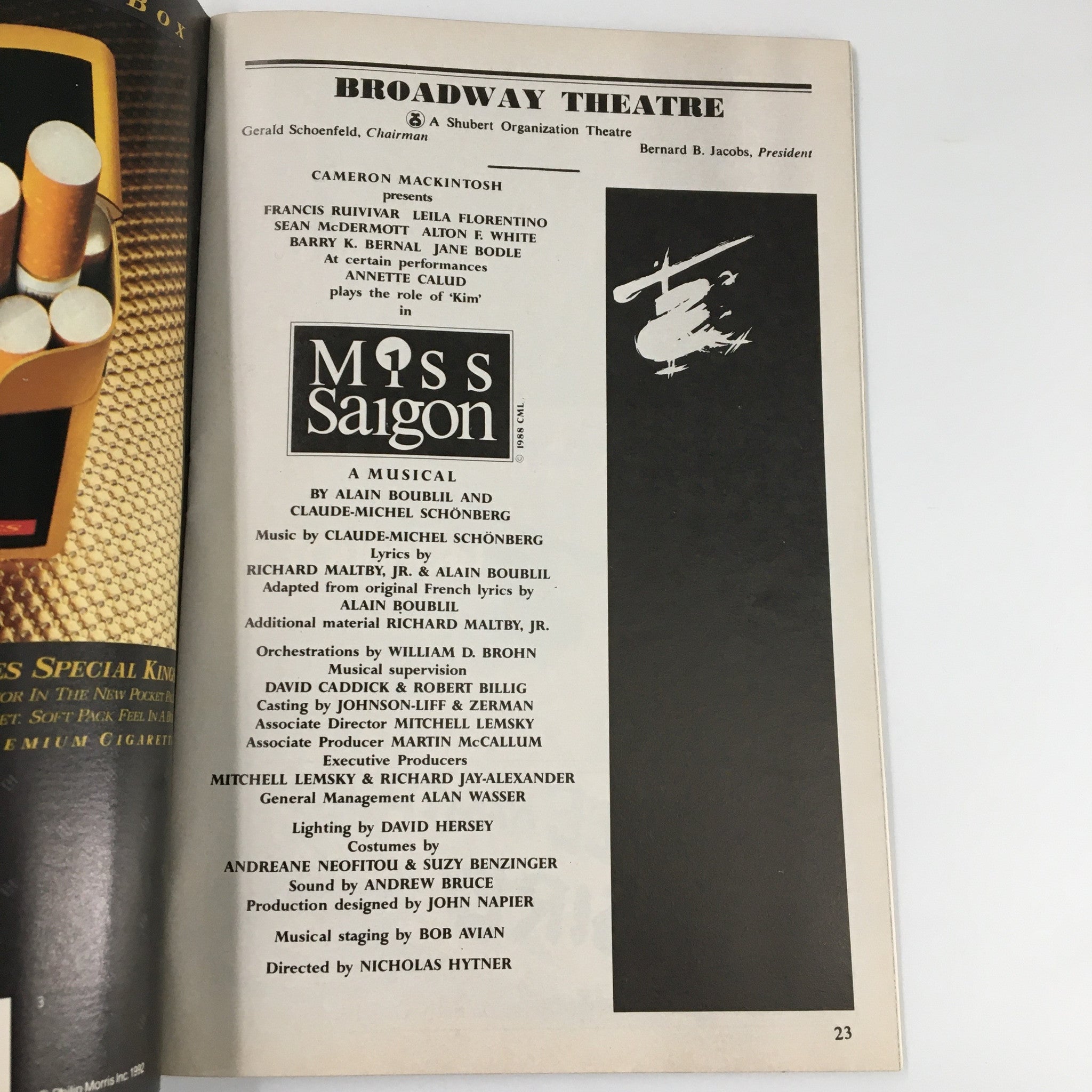 1992 Playbill Broadway Theatre Vol 92 #9 Francis Ruivivar in Miss Saigon