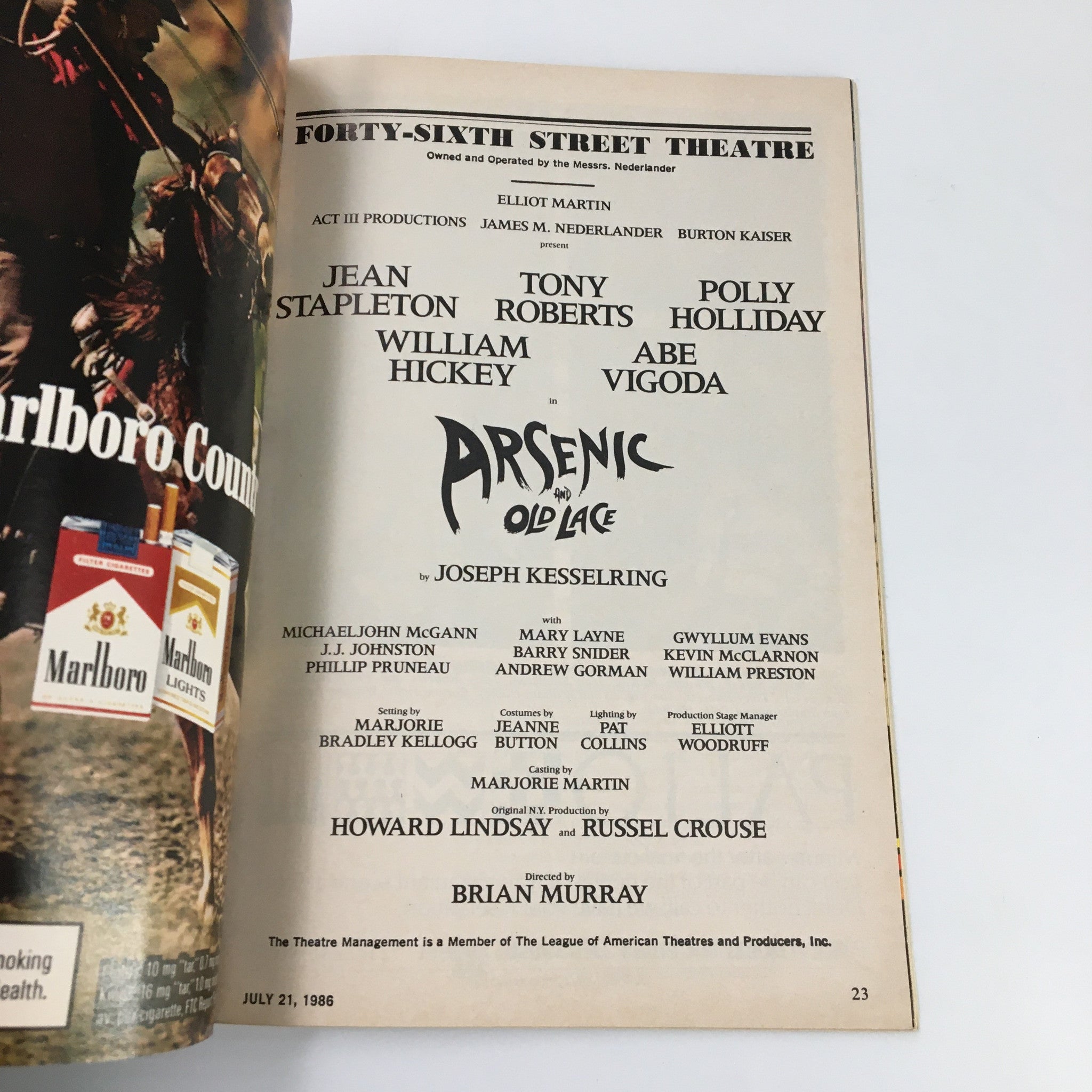 1986 Playbill Forty-Sixth Theatre Vol 86 #7 Tony Roberts Arsenic and Old Place