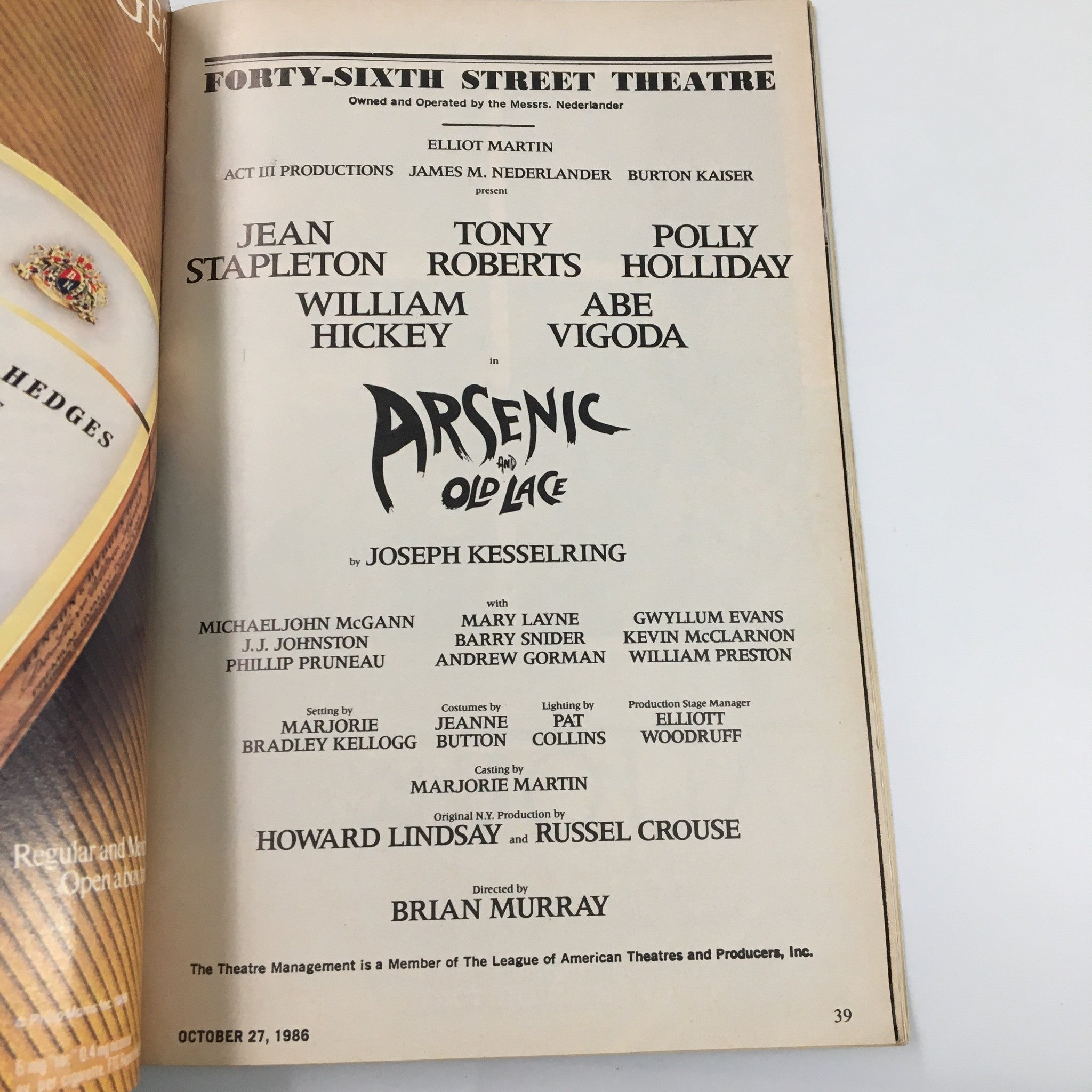 1986 Playbill Forty-Sixth Theatre Vol 86 #7 Abe Vigoda in Arsenic and Old Place