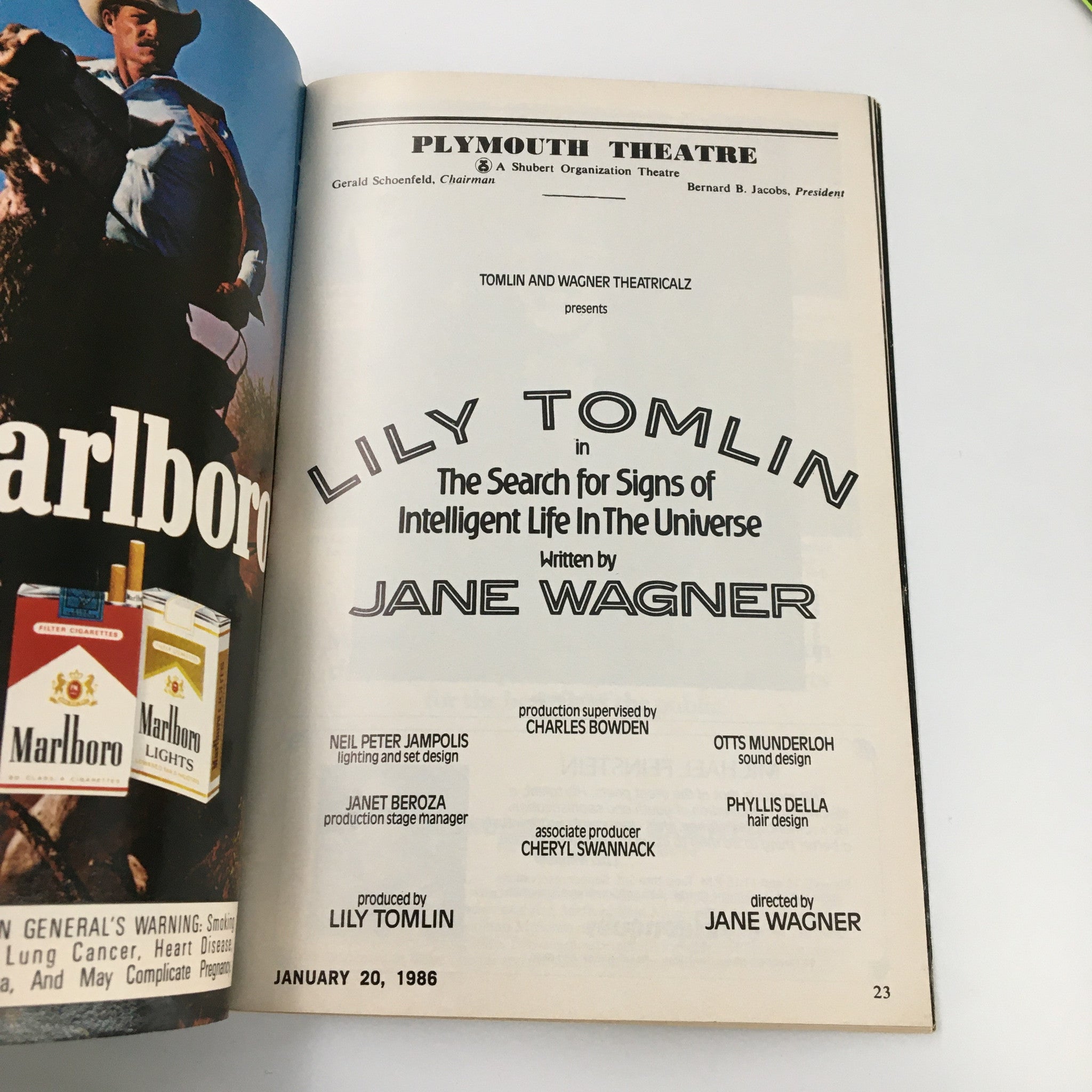 Playbill January 1986 #1 Plymouth Theatre Lilly Tomlin in The Search for Signs