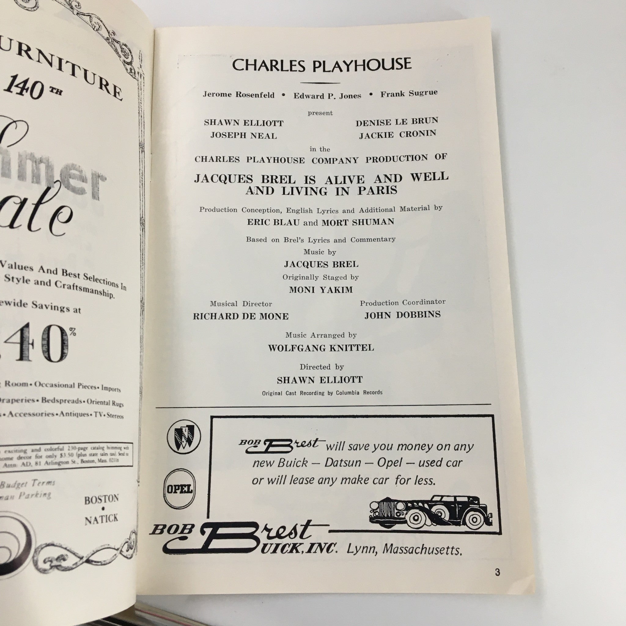 1975 Playbill Charles Playhouse Vol 12 #7 Jacques Brel is Alive & Well by Shawn