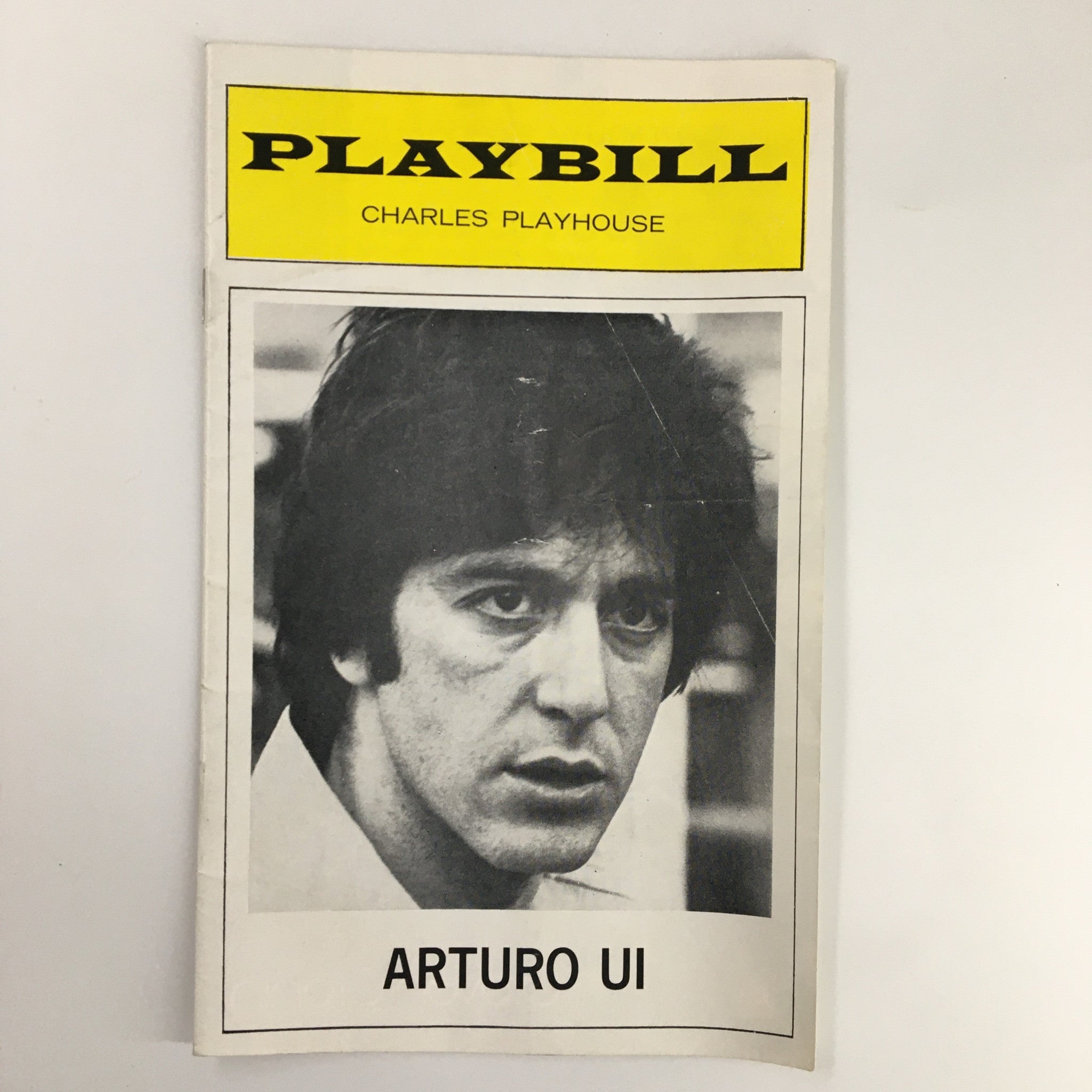 Cover of the 1975 Playbill for 'Arturo Ui' featuring Al Pacino at the Charles Playhouse.
