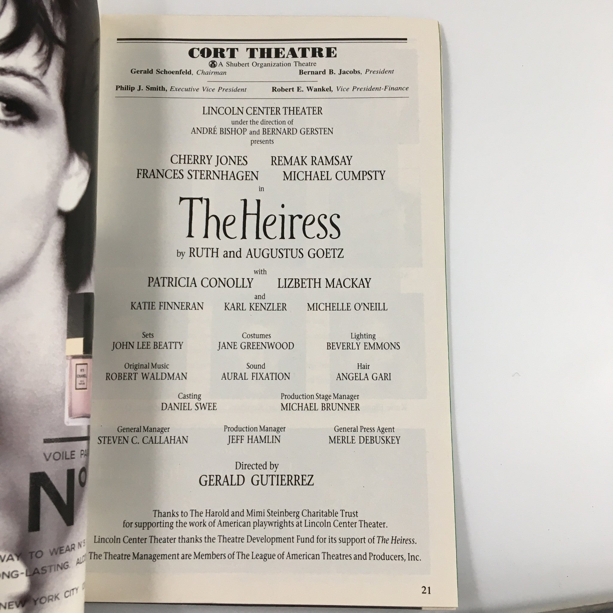 1995 Playbill Cort Theatre The Heiress by Ruth and Augustus Goetz