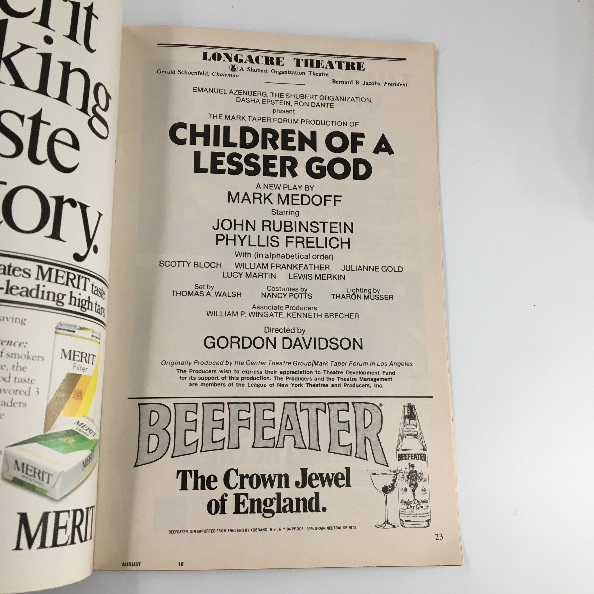 1980 Playbill Longacre Theatre Children of a Lesser God by Mark Medoff