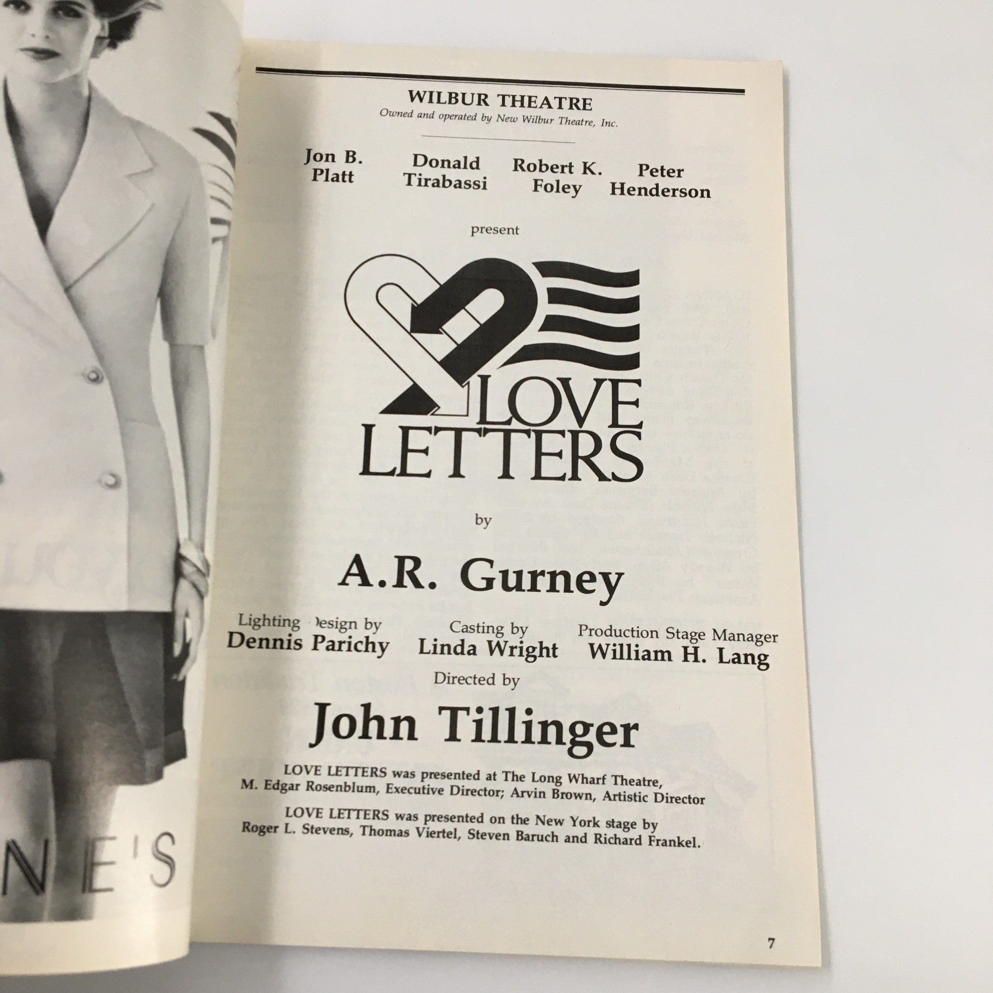 1990 Playbill Wilbur Theatre Donald Tirabassi in Love Letters by A.R. Gurney