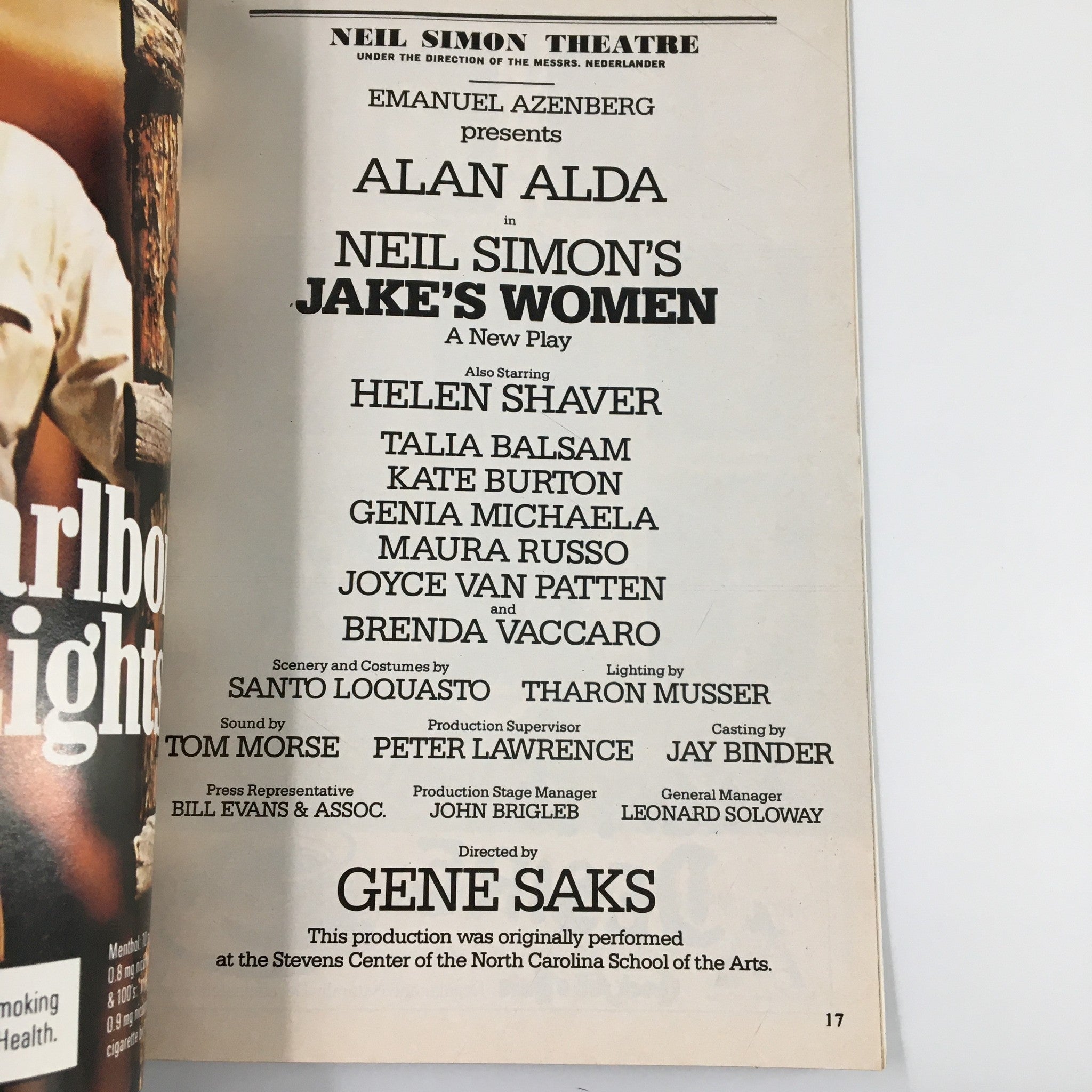 1992 Playbill Neil Simon Theatre Alan Alda in Jake's Women by Gene Saks