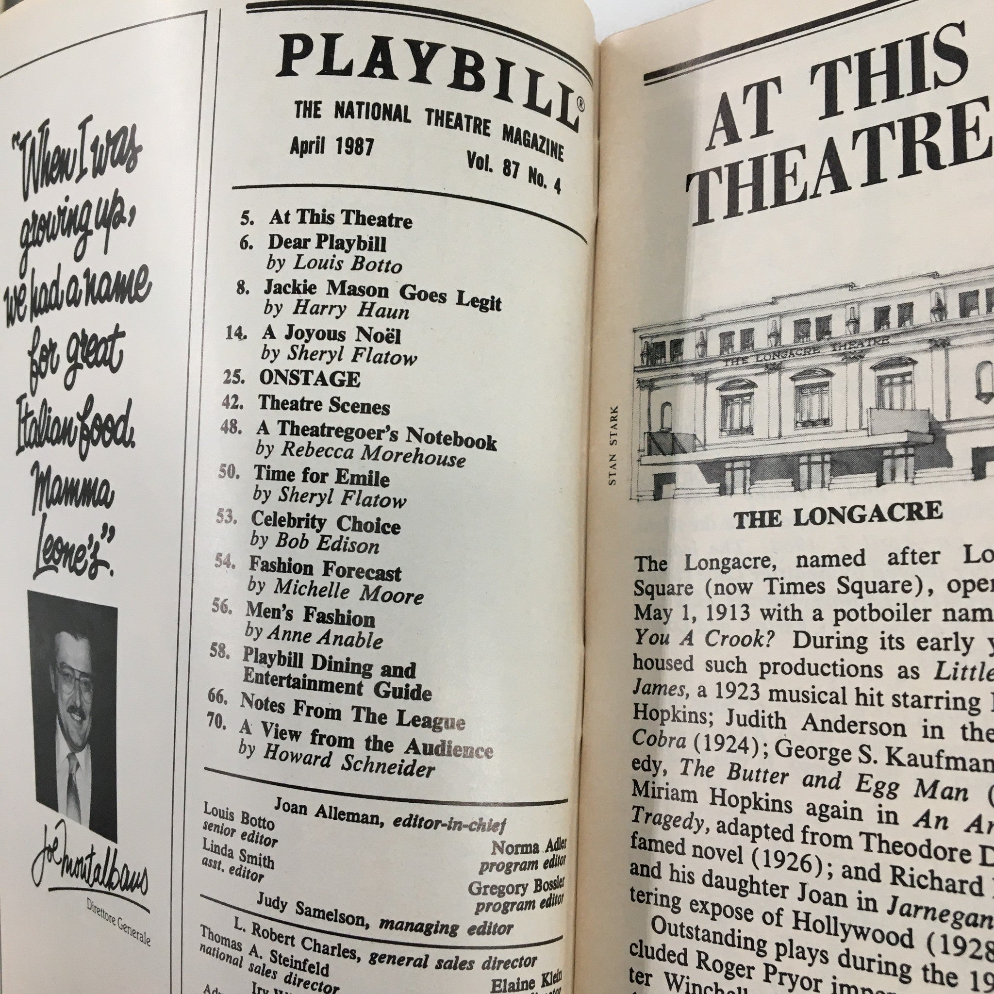 1987 Playbill Longacre Theatre The Musical Comedy Murders of 1940 by John Bishop