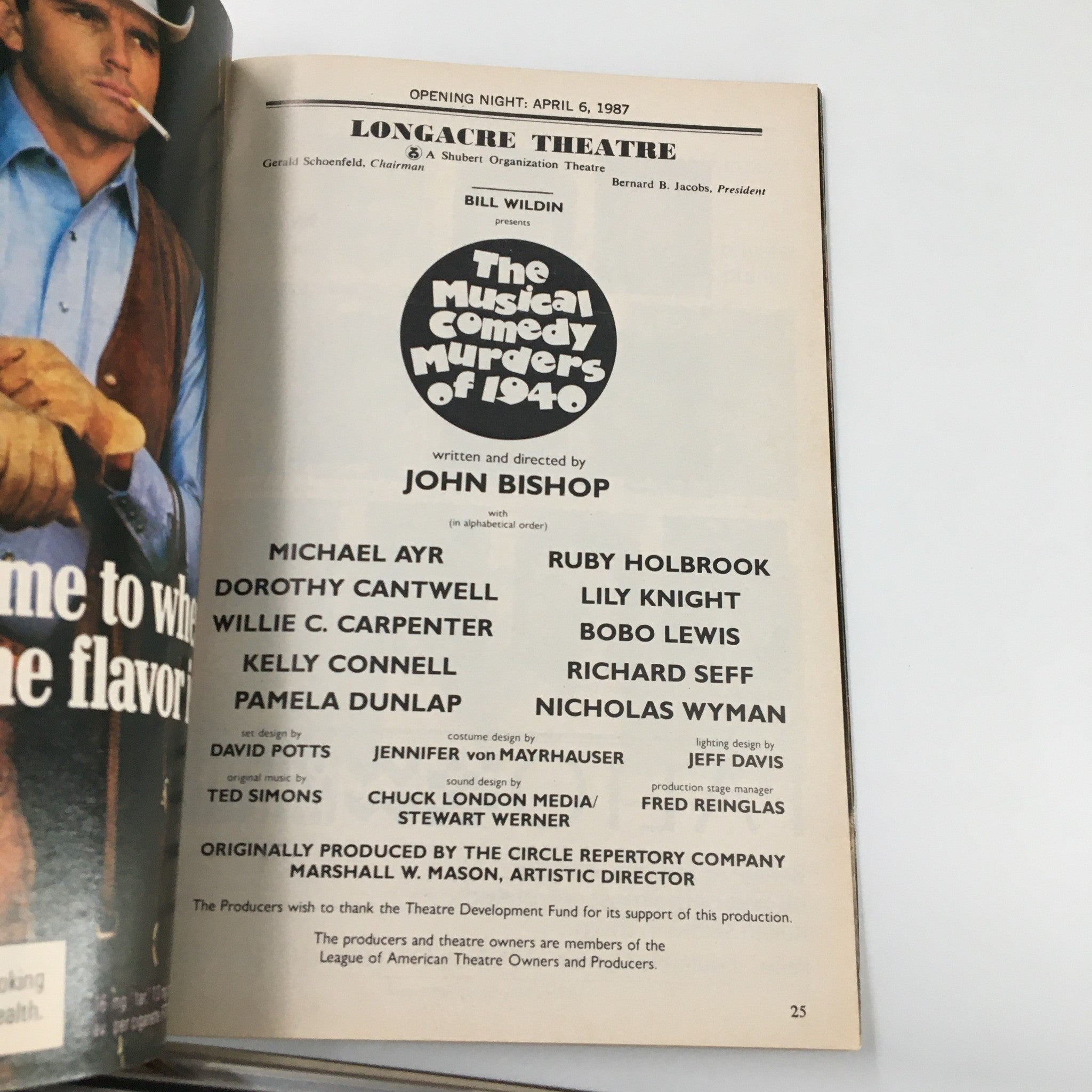 1987 Playbill Longacre Theatre The Musical Comedy Murders of 1940 by John Bishop