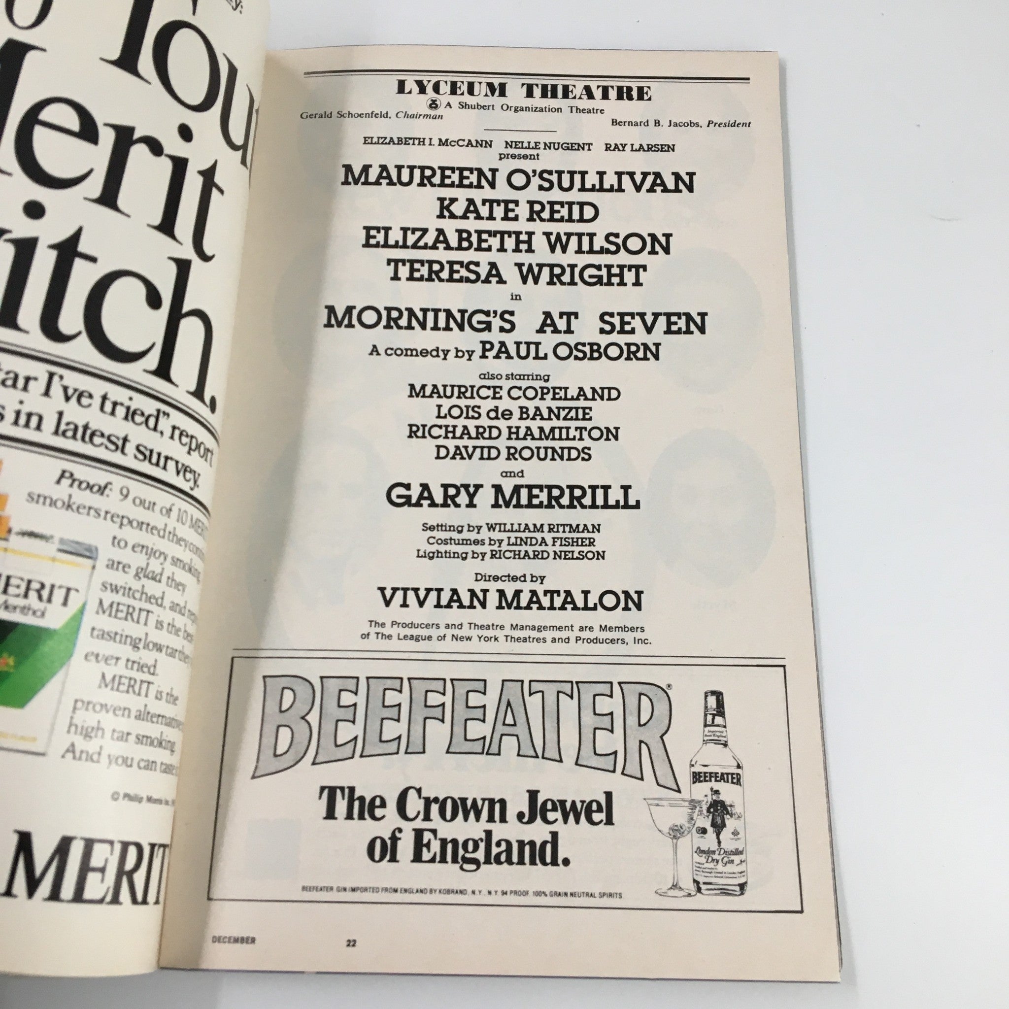 1980 Playbill Lyceum Theatre Teresa Wright in Mornings at Seven by Paul Osborn