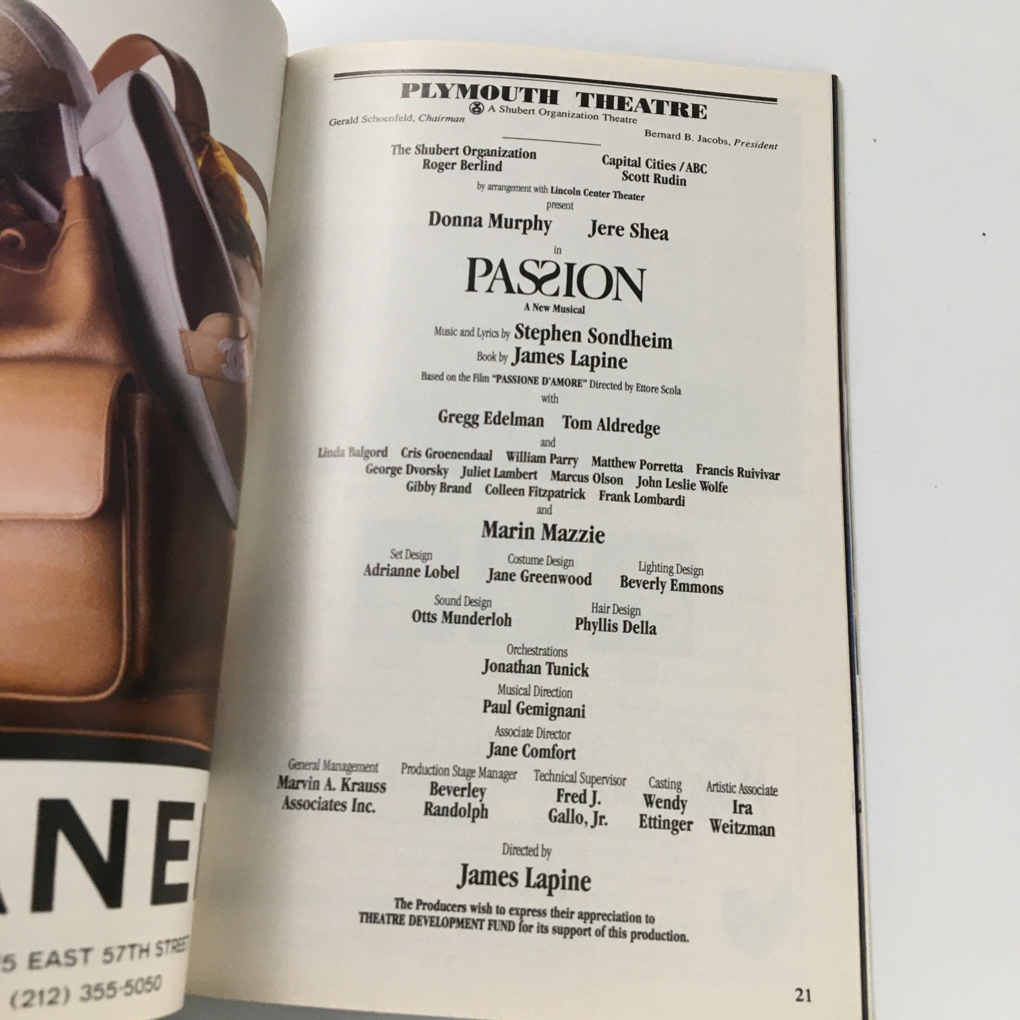 1994 Playbill Plymouth Theatre Donna Murphy in Passion by James Lapine