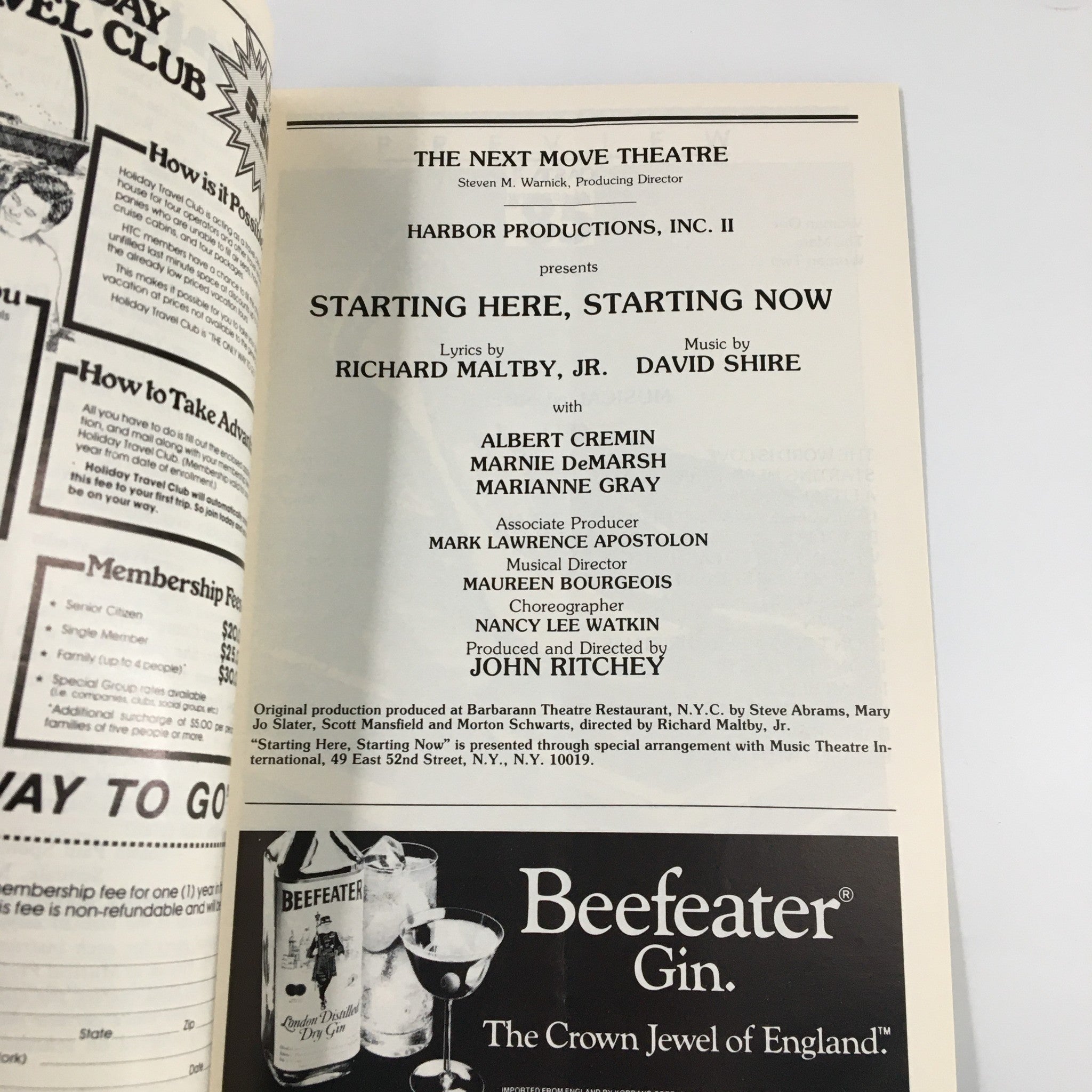 1985 Playbill The Next Move Theatre Starting Here, Starting Now by John Ritchey