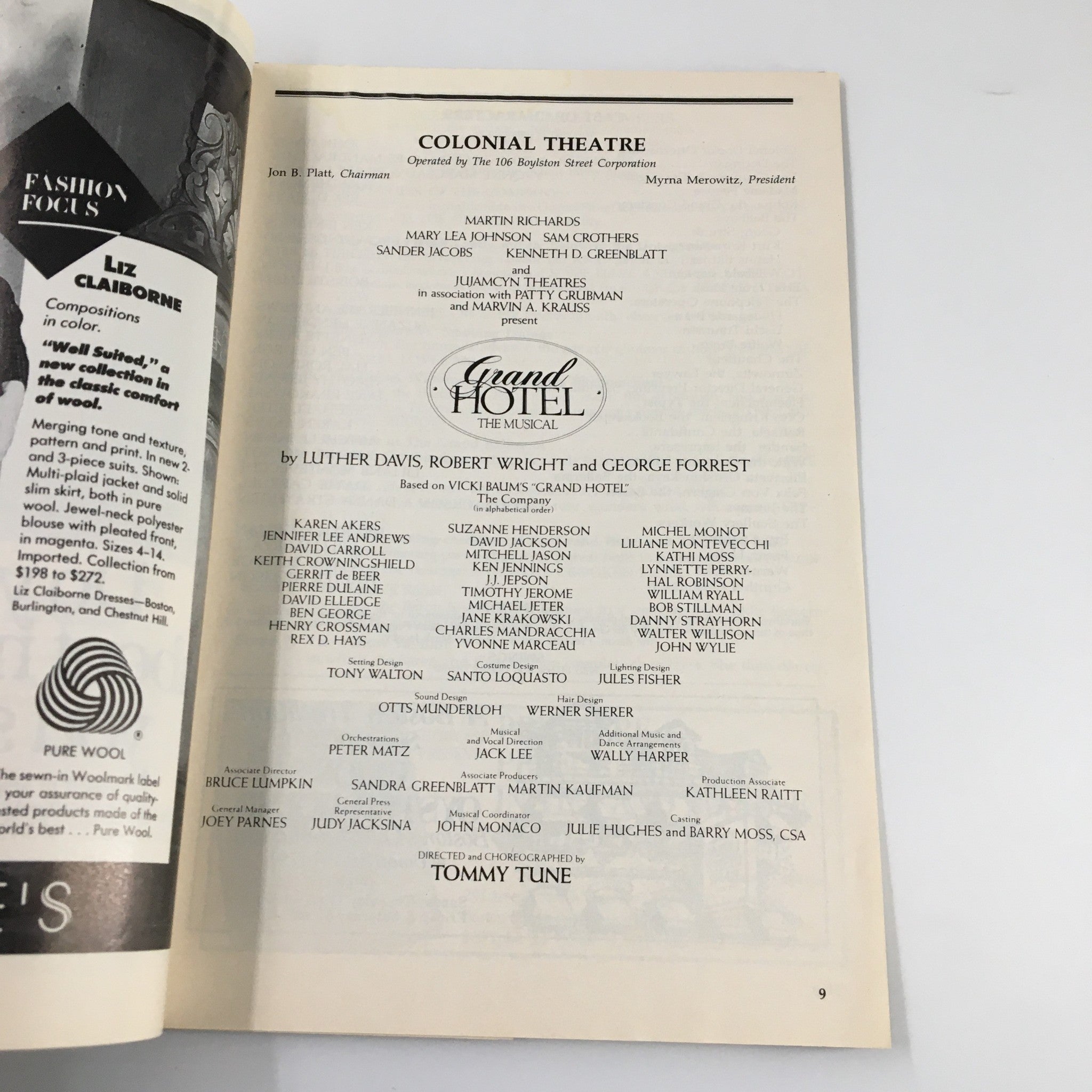 1989 Playbill Colonial Theatre Martin Richards in Grand Hotel by Luther Davis