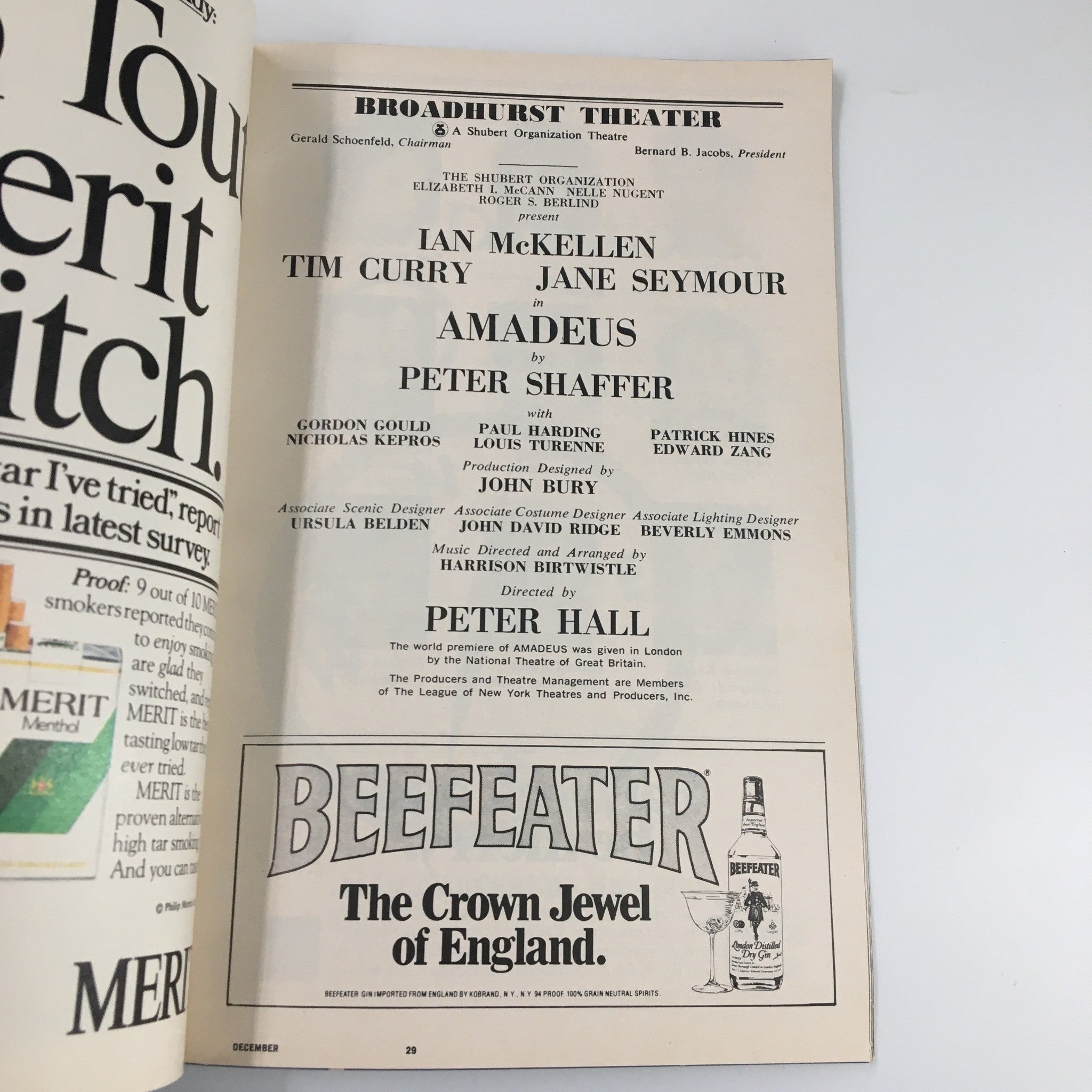 1980 Playbill Broadhurst Theater Ian McKellen in Amadeus by Peter Shaffer VG