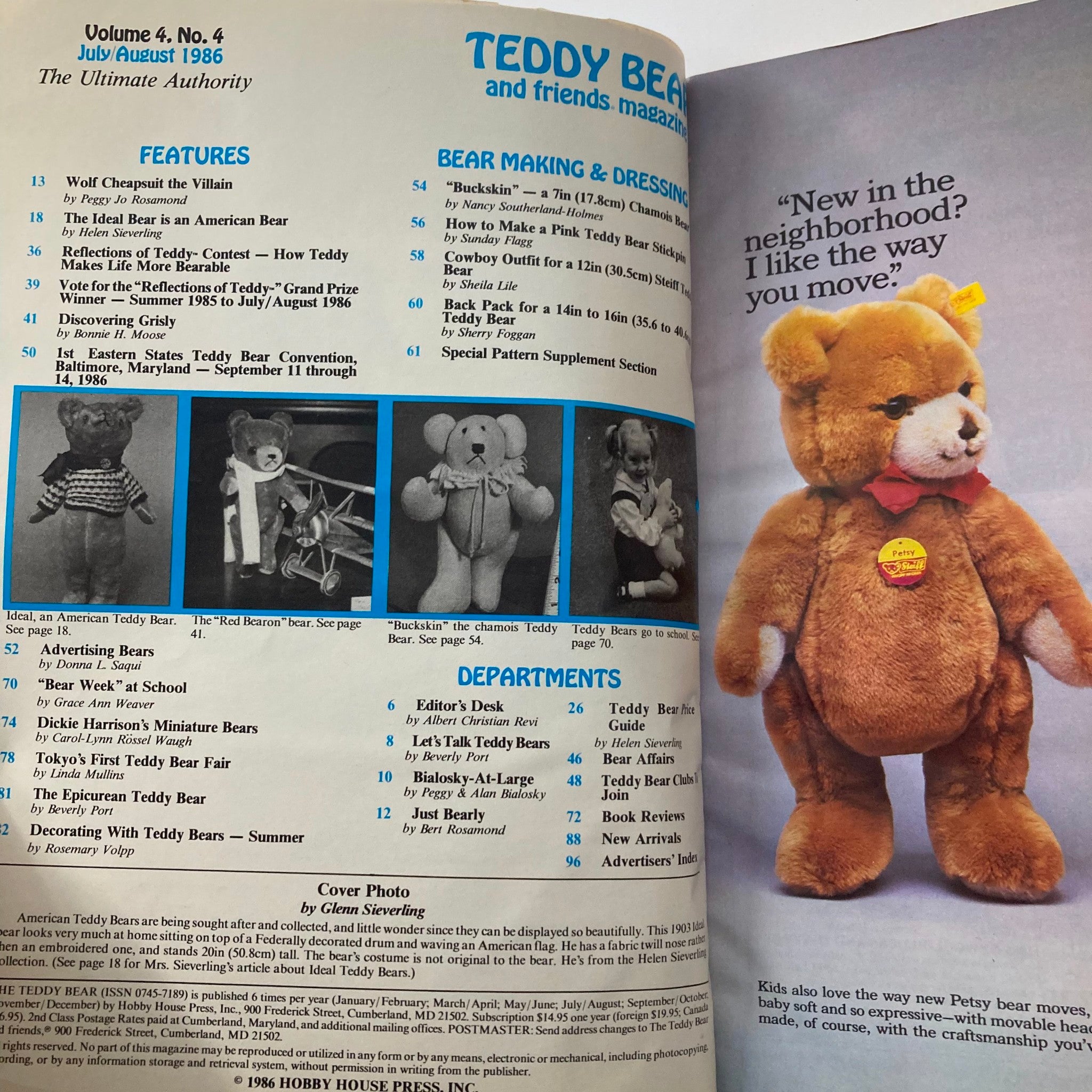 VTG Teddy Bear & Friends Magazine August 1986 American Teddy Bears No Label