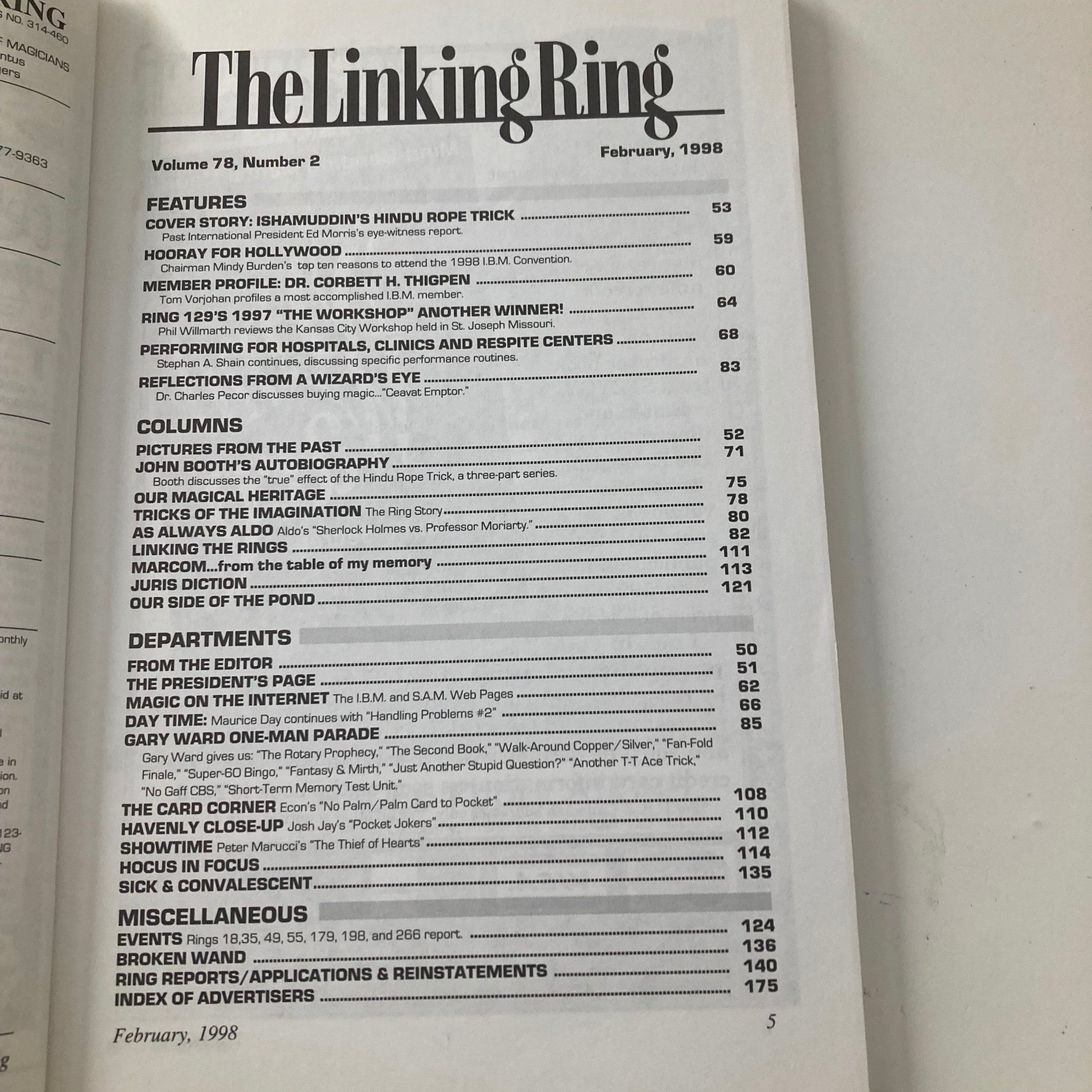 The Linking Ring Magazine February 1998 Ishamuddin Hindu Rope Trick No Label