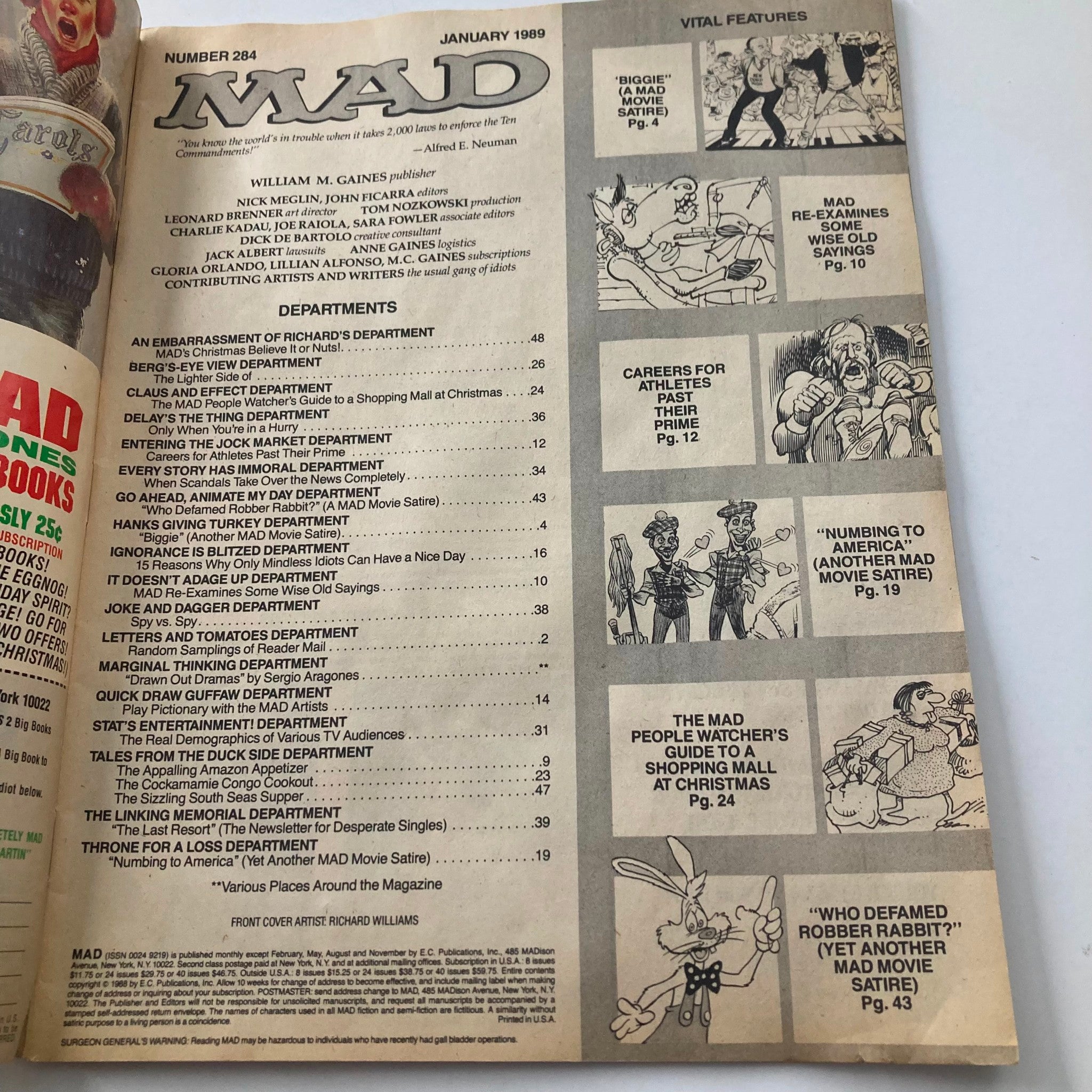 Mad Magazine January 1989 No. 284 Roger Rabbit Coming to America 2.0 GD No Label