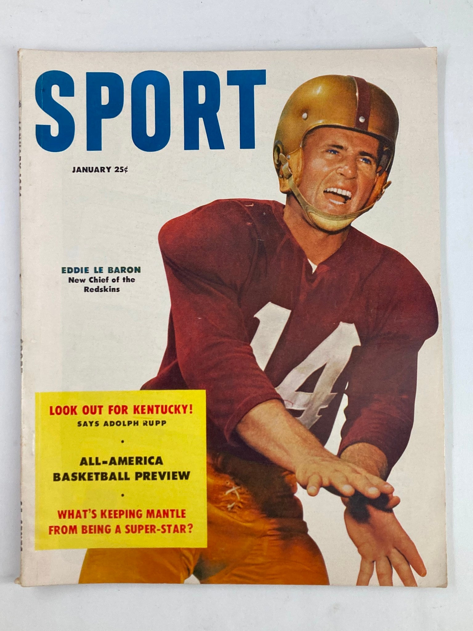 VTG Sport Magazine January 1954 Vol 16 #1 Eddie Le Baron of Redskins No Label