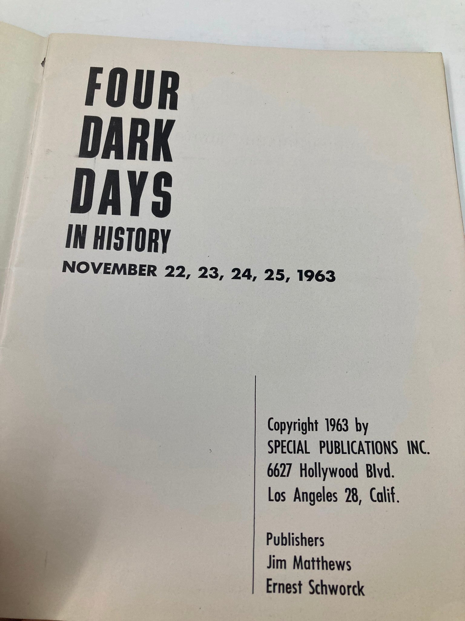 1963 Four Dark Days in History of President John F. Kennedy Assassination