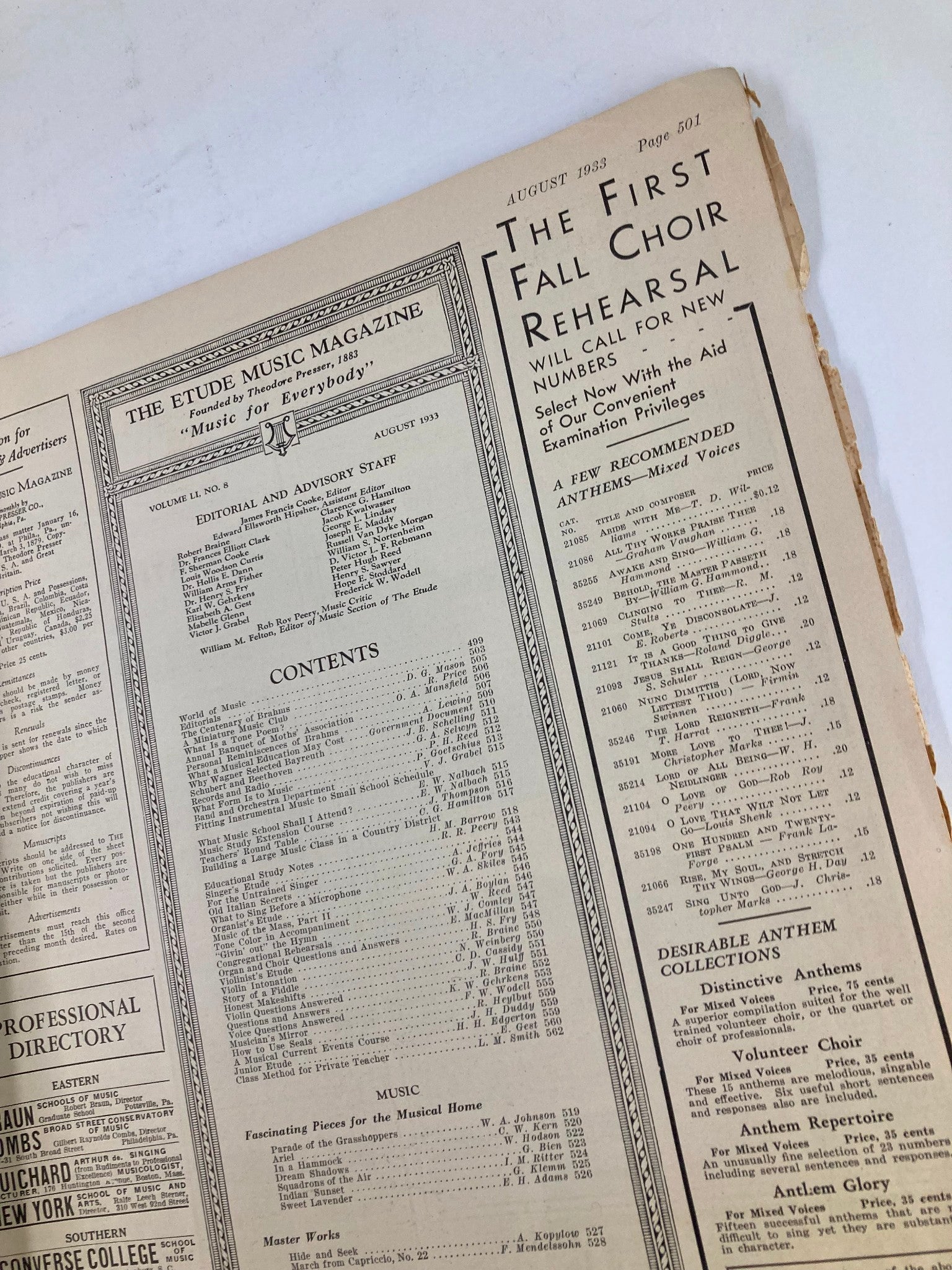 VTG Etude The Music Magazine August 1933 Vol 100 #8 The Gay Old Frog No Label