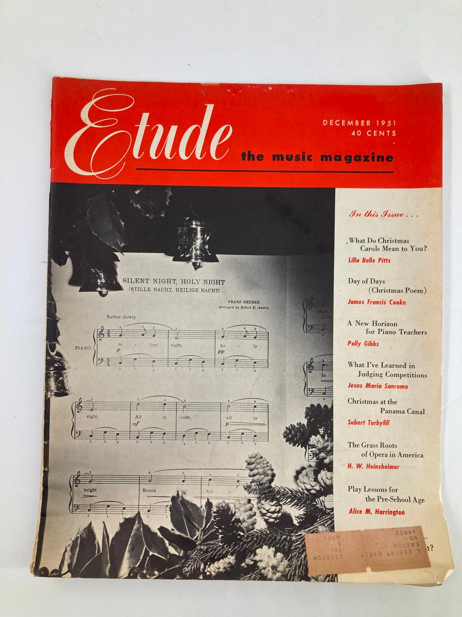 VTG Etude The Music Magazine December 1951 Vol 69 #21 Christmas Poem