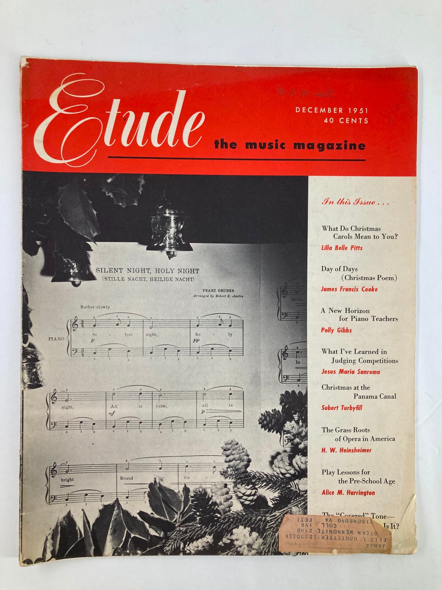 VTG Etude The Music Magazine December 1951 Vol 69 #12 The Grass Roots