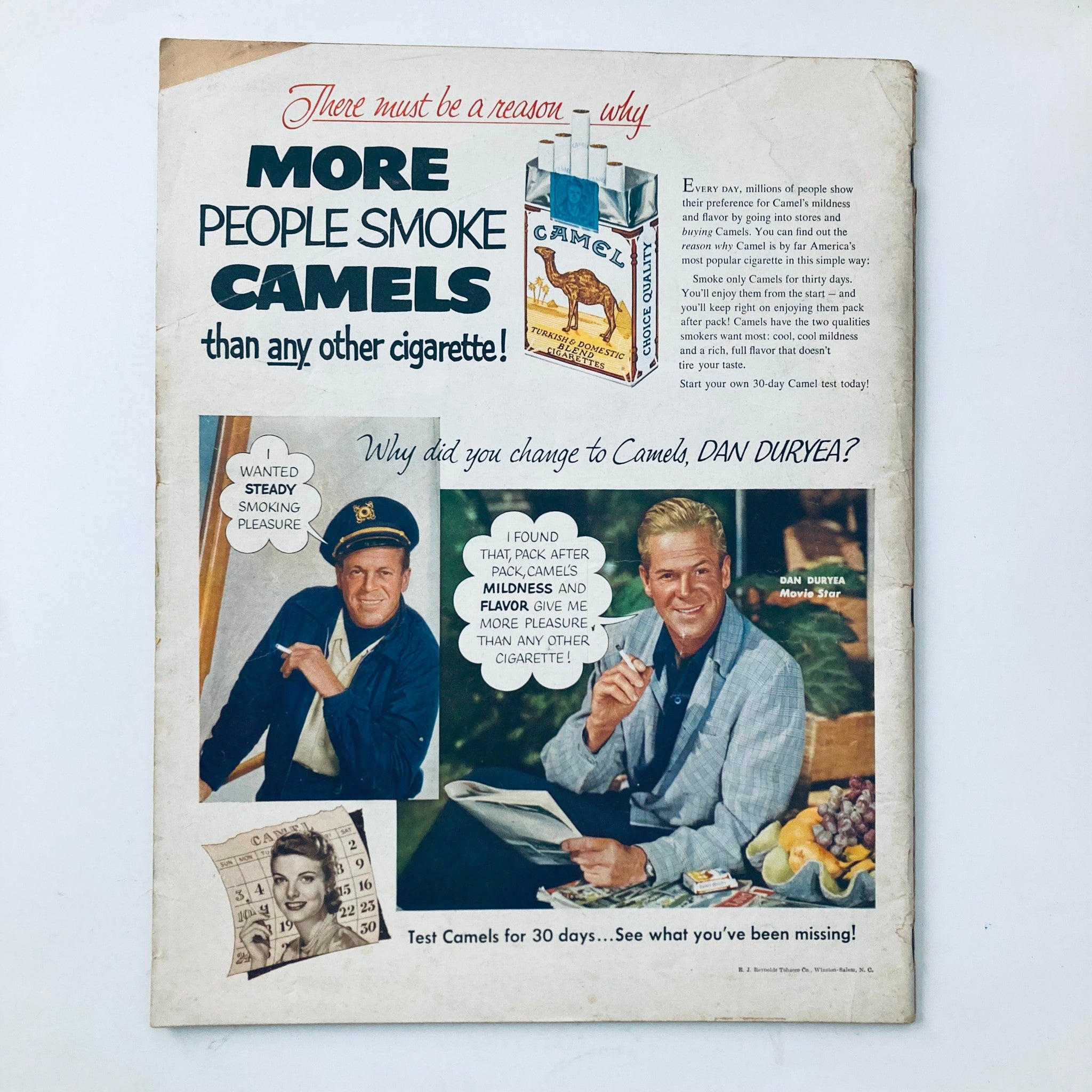 Advertisement page from VTG The Progressive Farmer Magazine July 1953 promoting Camel cigarettes with imagery and testimonials.