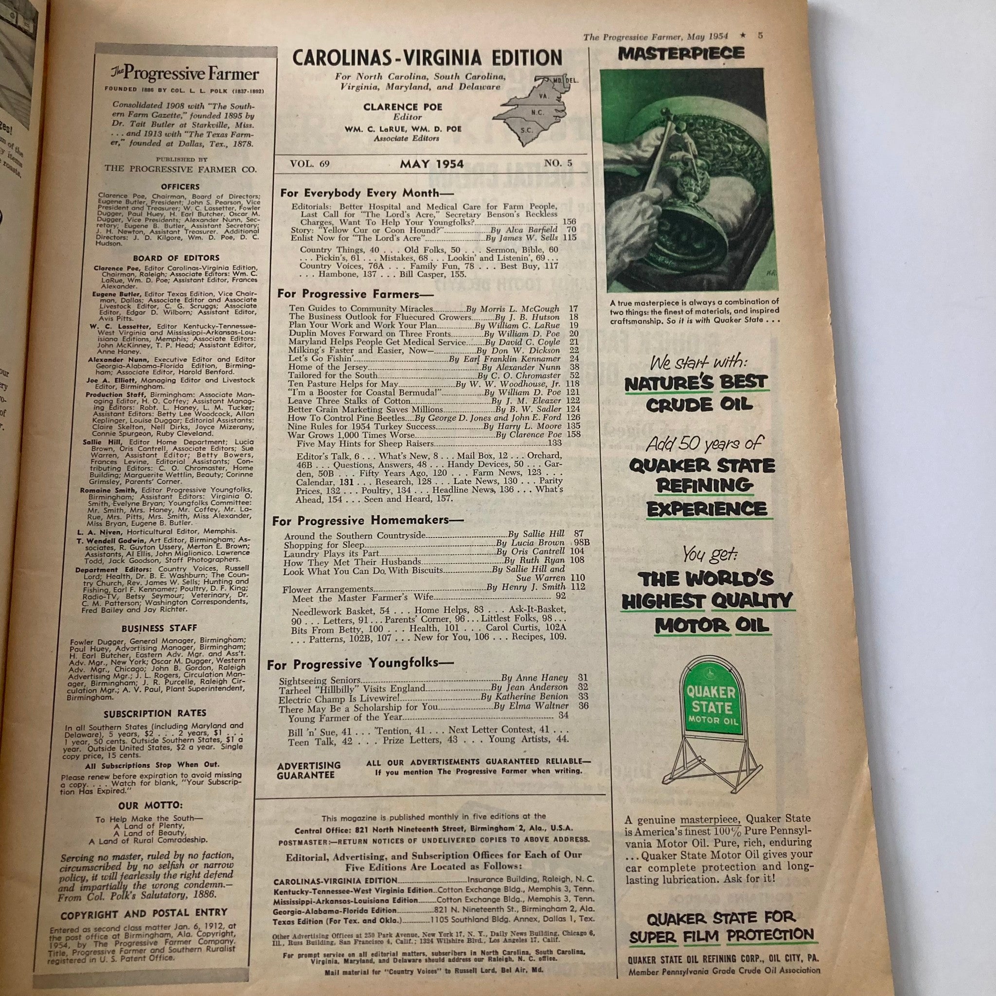VTG The Progressive Farmer Magazine May 1954 Vol 69 #5 Ten Pasture Helps for May