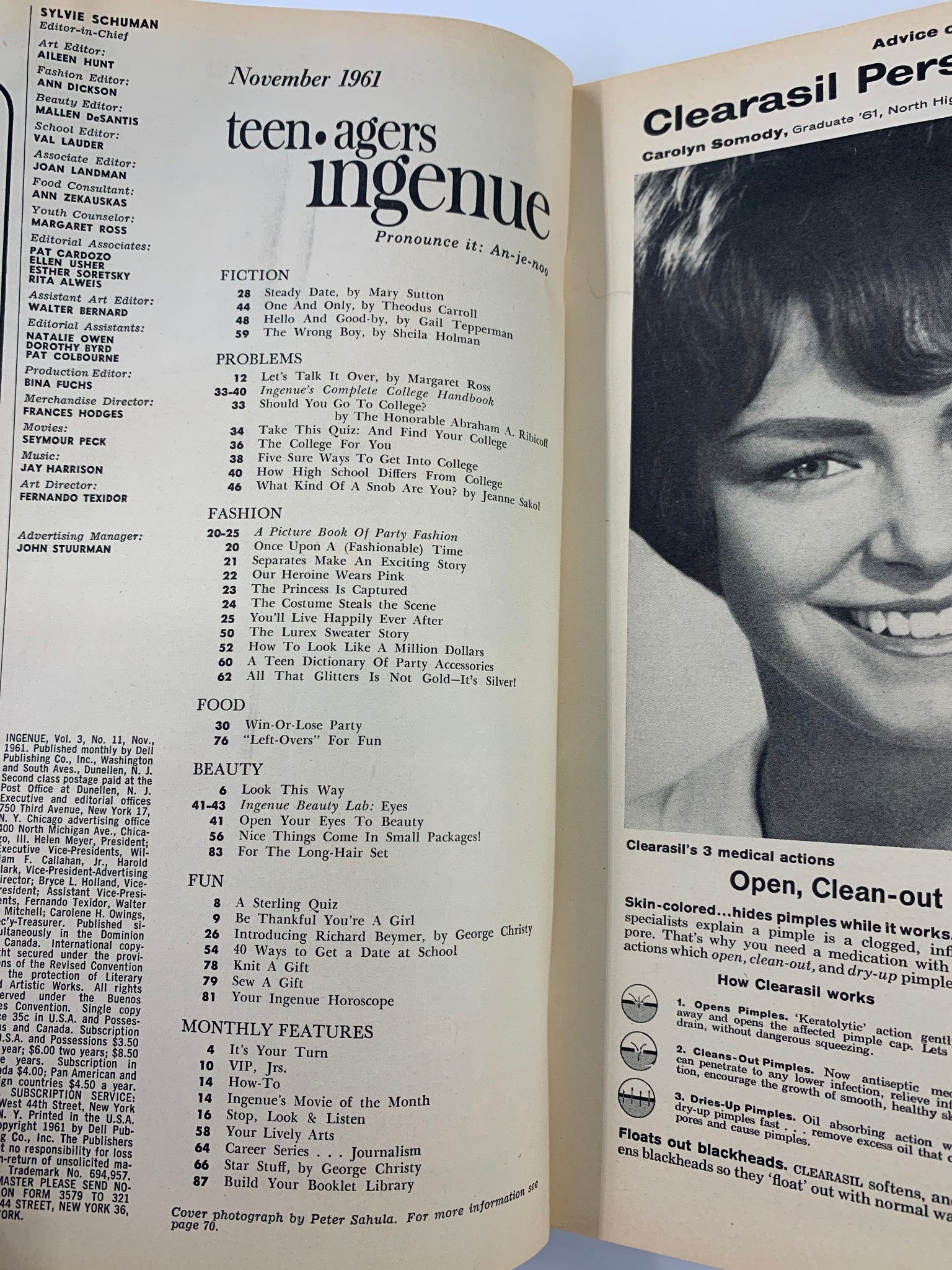 VTG Teen-Agers Ingenue Magazine November 1961 Solve Parent Problems No Label