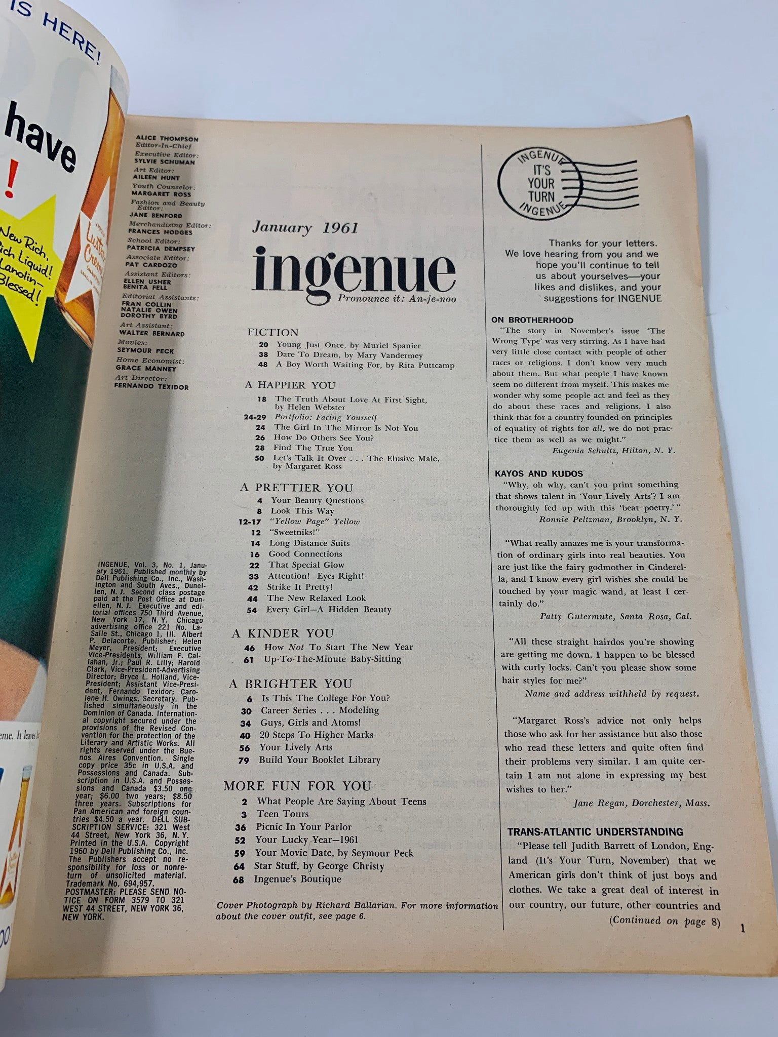 VTG Teen-Agers Ingenue Magazine January 1961 Three Boy-Girl Stories No Label