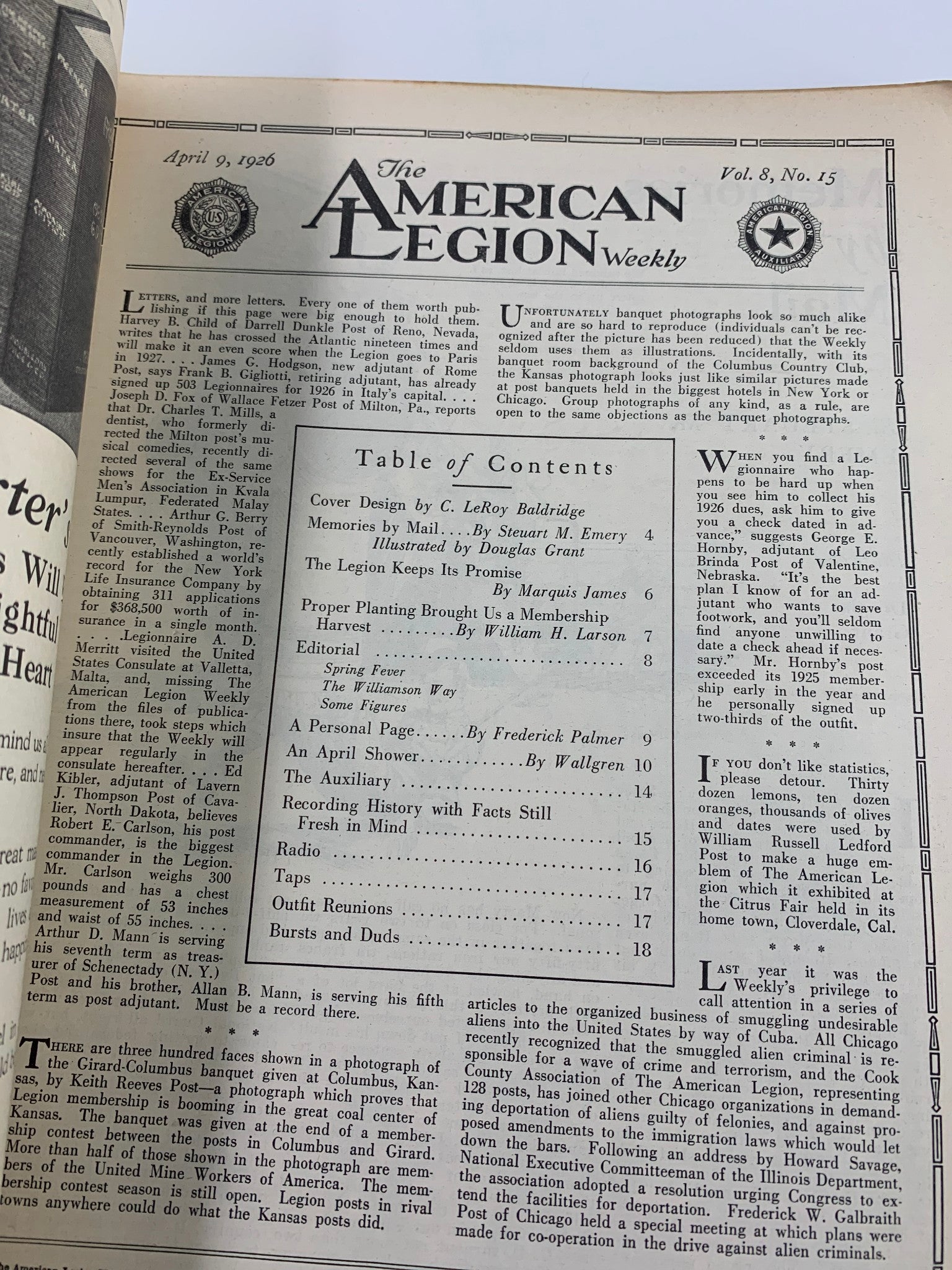 VTG The American Legion Weekly Magazine April 9 1926 Memories by Mail No Label