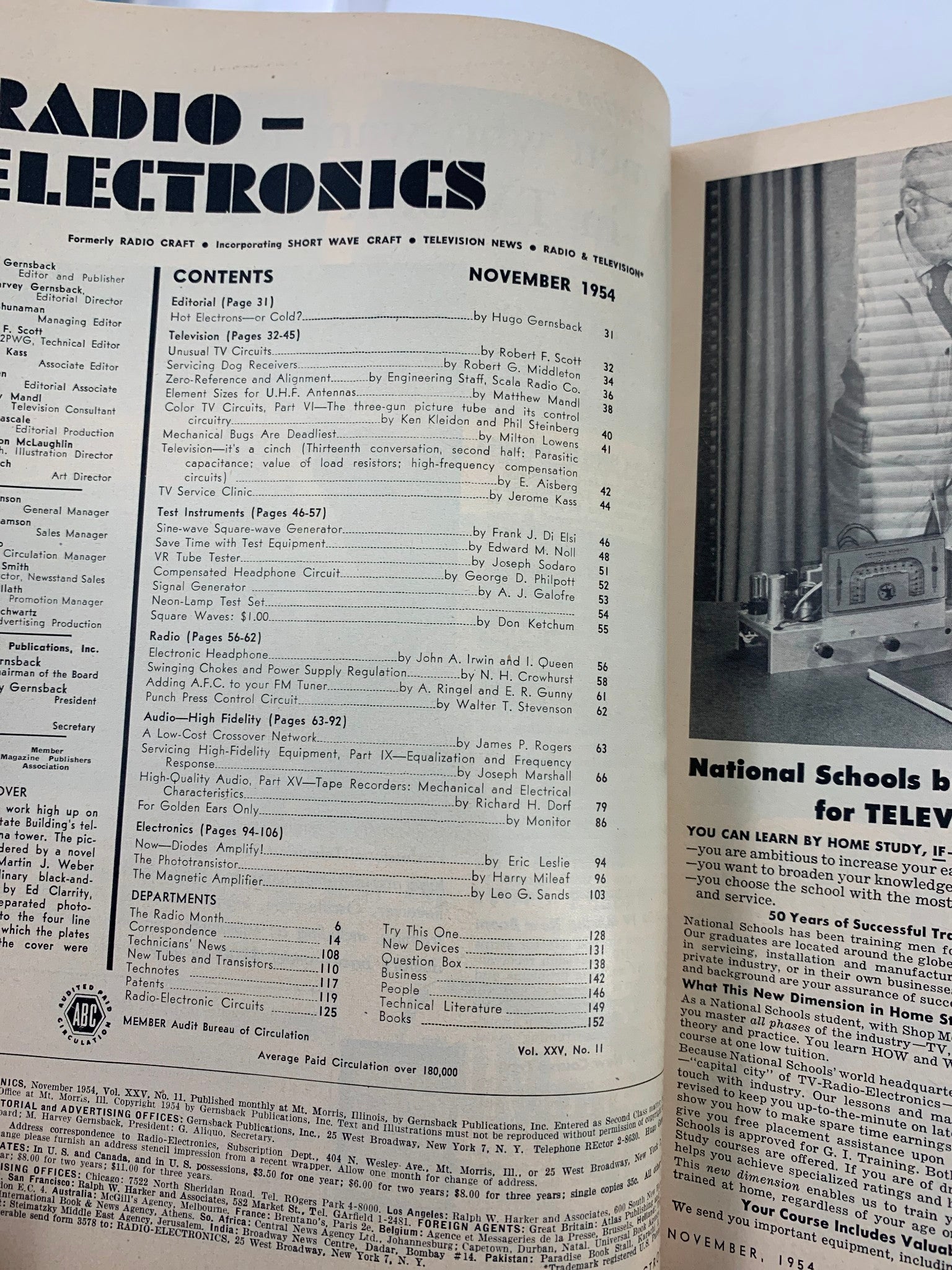 Radio-Electronics Magazine November 1954 Servicing "Dog" TV Receivers No Label