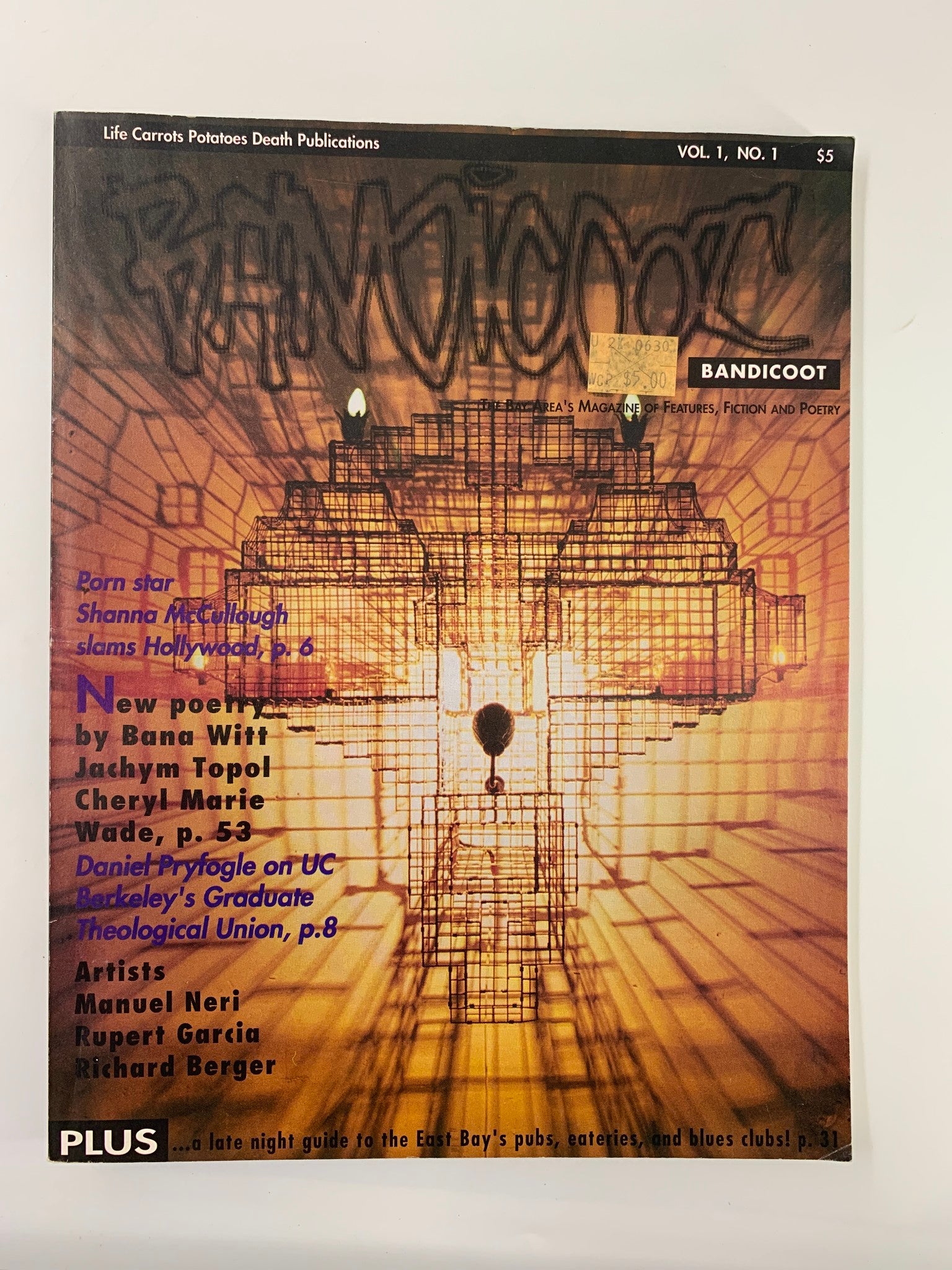 Cover of VTG Bandicoot Magazine Vol. 1 No. 1 featuring striking artwork and the title prominently displayed. The magazine includes a feature on Shanna McCullough who slams Hollywood.