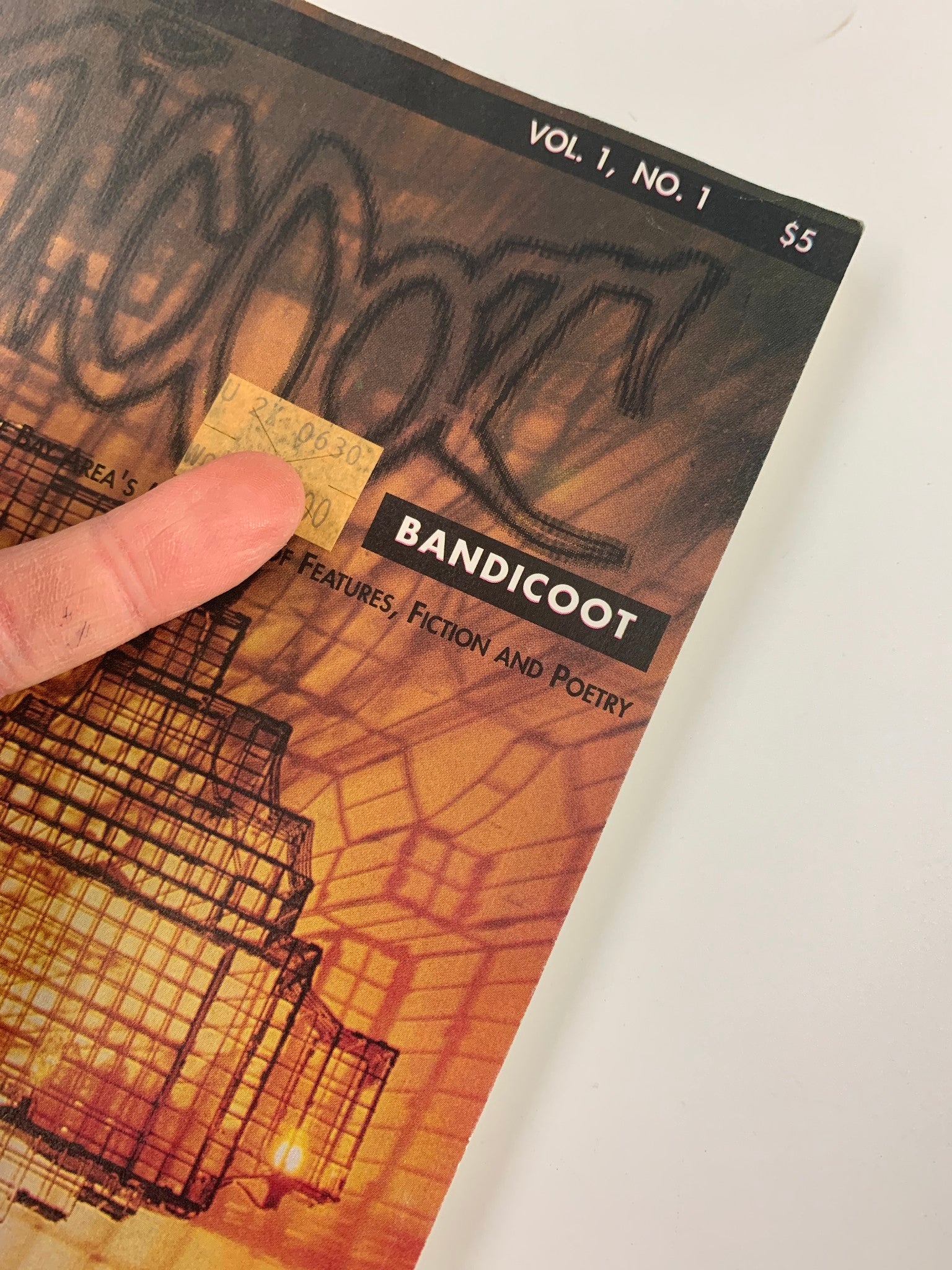Close-up of the cover of VTG Bandicoot Magazine Vol. 1 No. 1, highlighting the unique design and price tag, emphasizing its collectible nature.