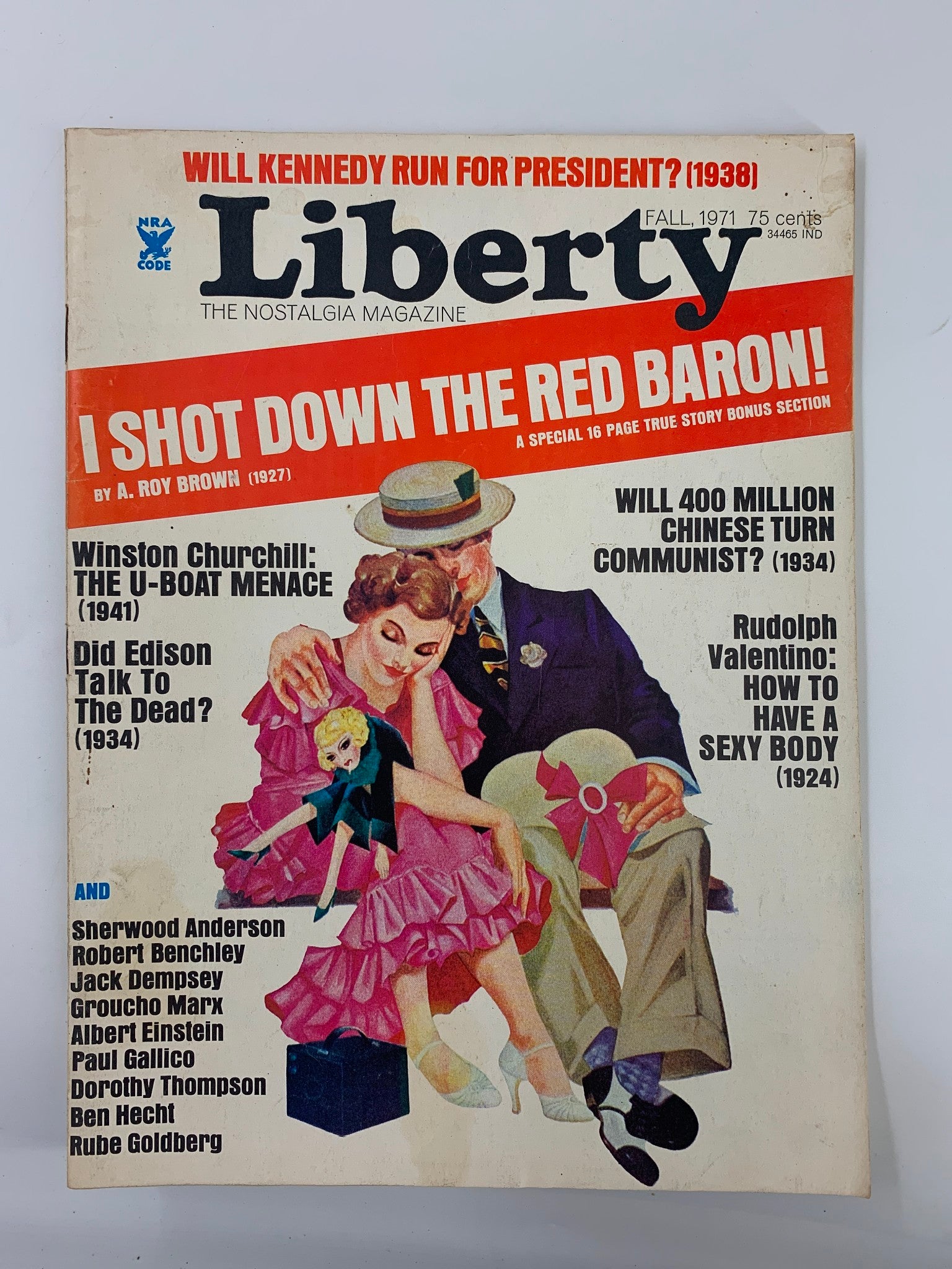 VTG Liberty Magazine Fall 1971 featuring Winston Churchill with the article 'The U-Boat Menace', highlighting various historical topics and vintage illustrations.