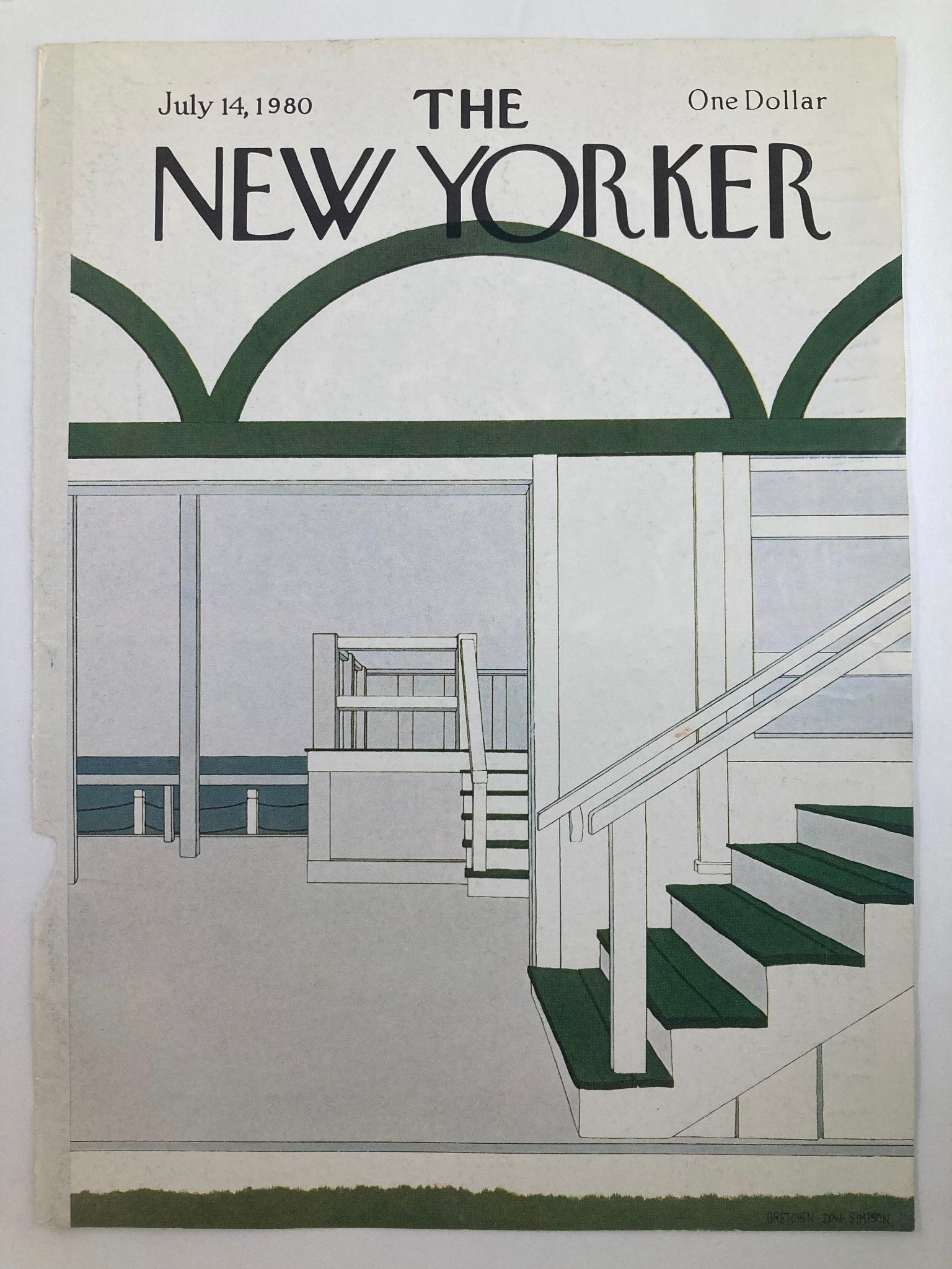 COVER ONLY The New Yorker July 14 1980 Green Stairs by Gretchen Dow Simpson