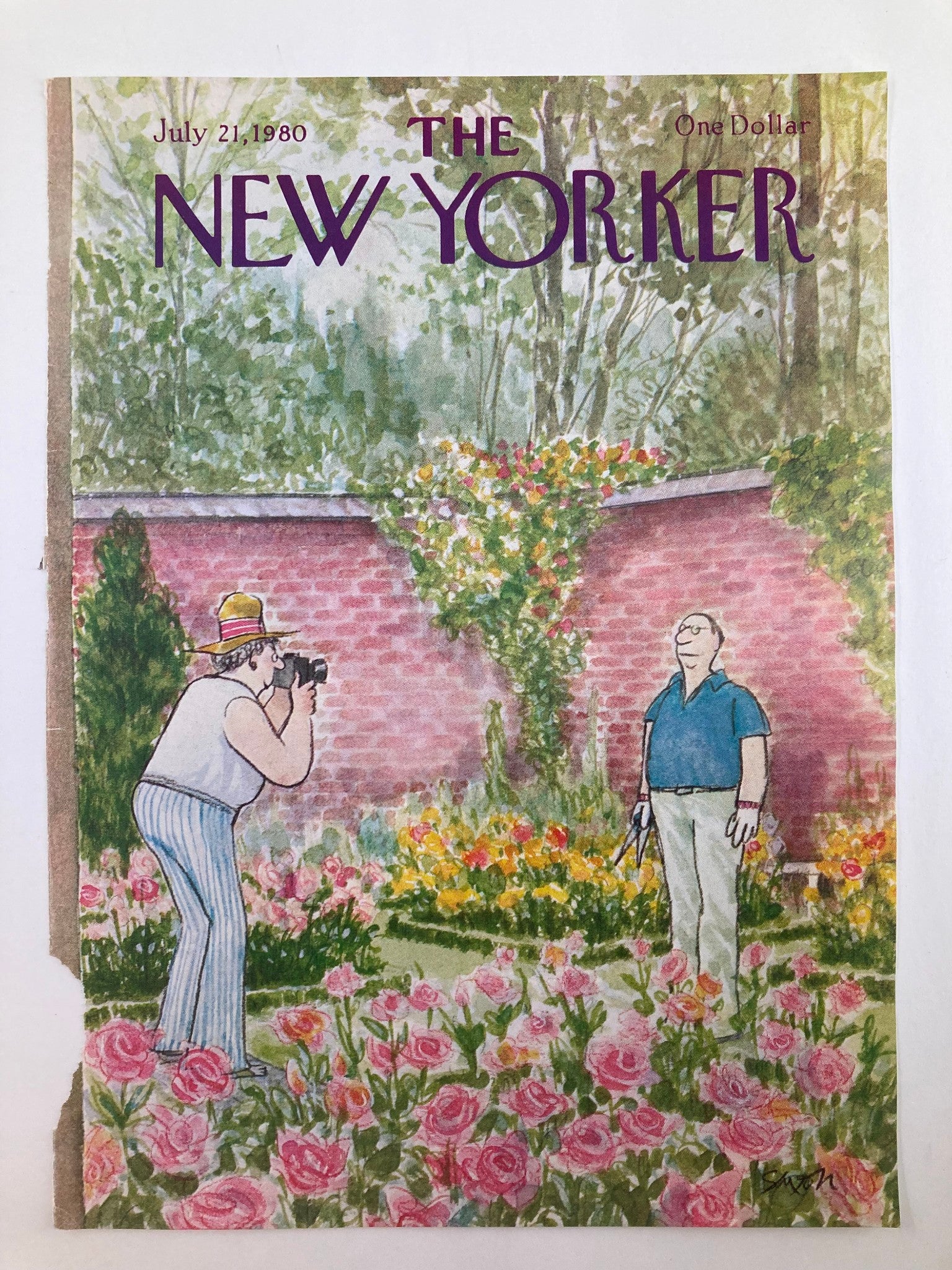 COVER ONLY The New Yorker July 21 1980 Flower's Blooming by Charles Saxon