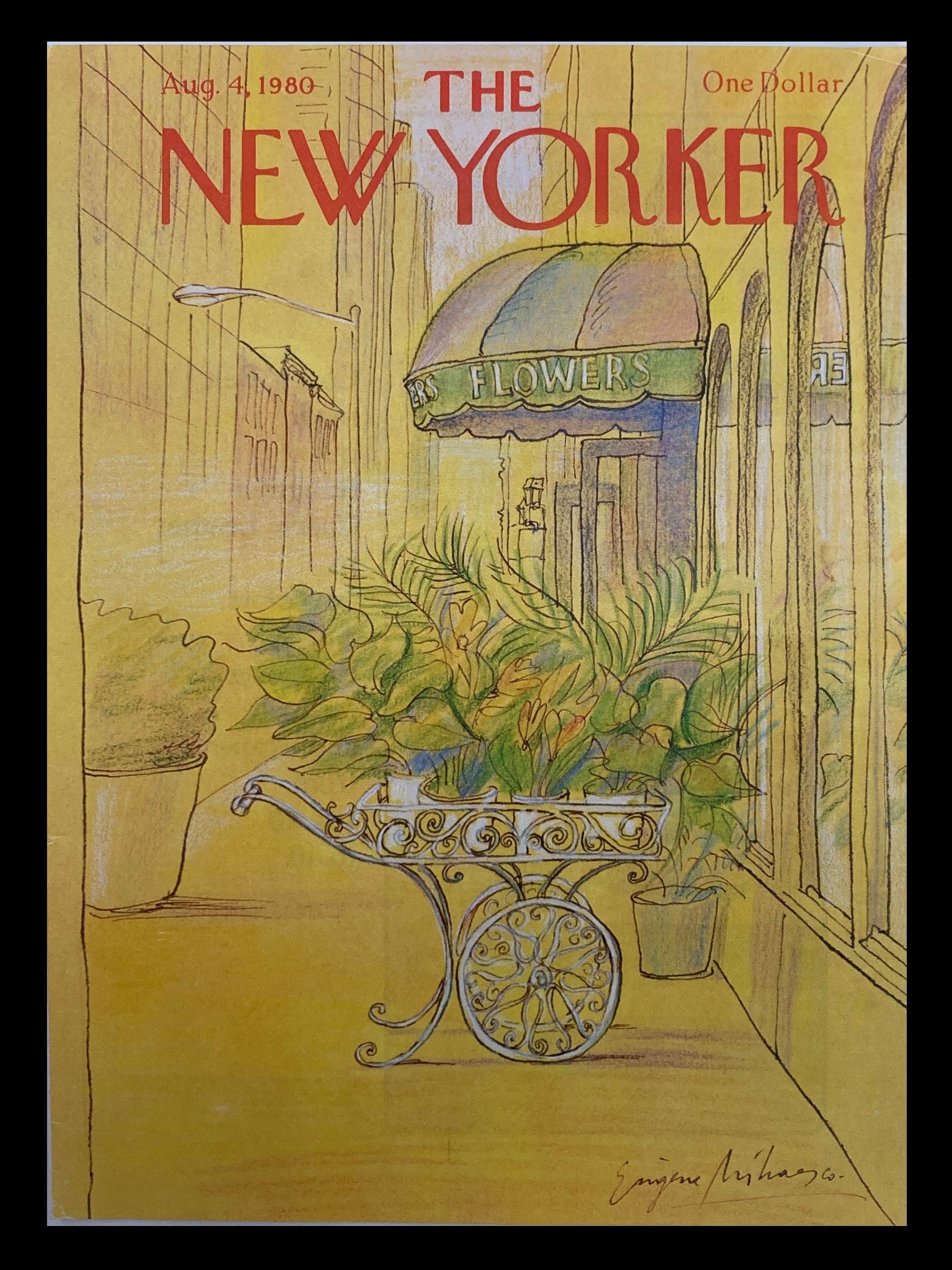 COVER ONLY The New Yorker August 4 1980 Flower Shop by Eugene Mihaesco No Label