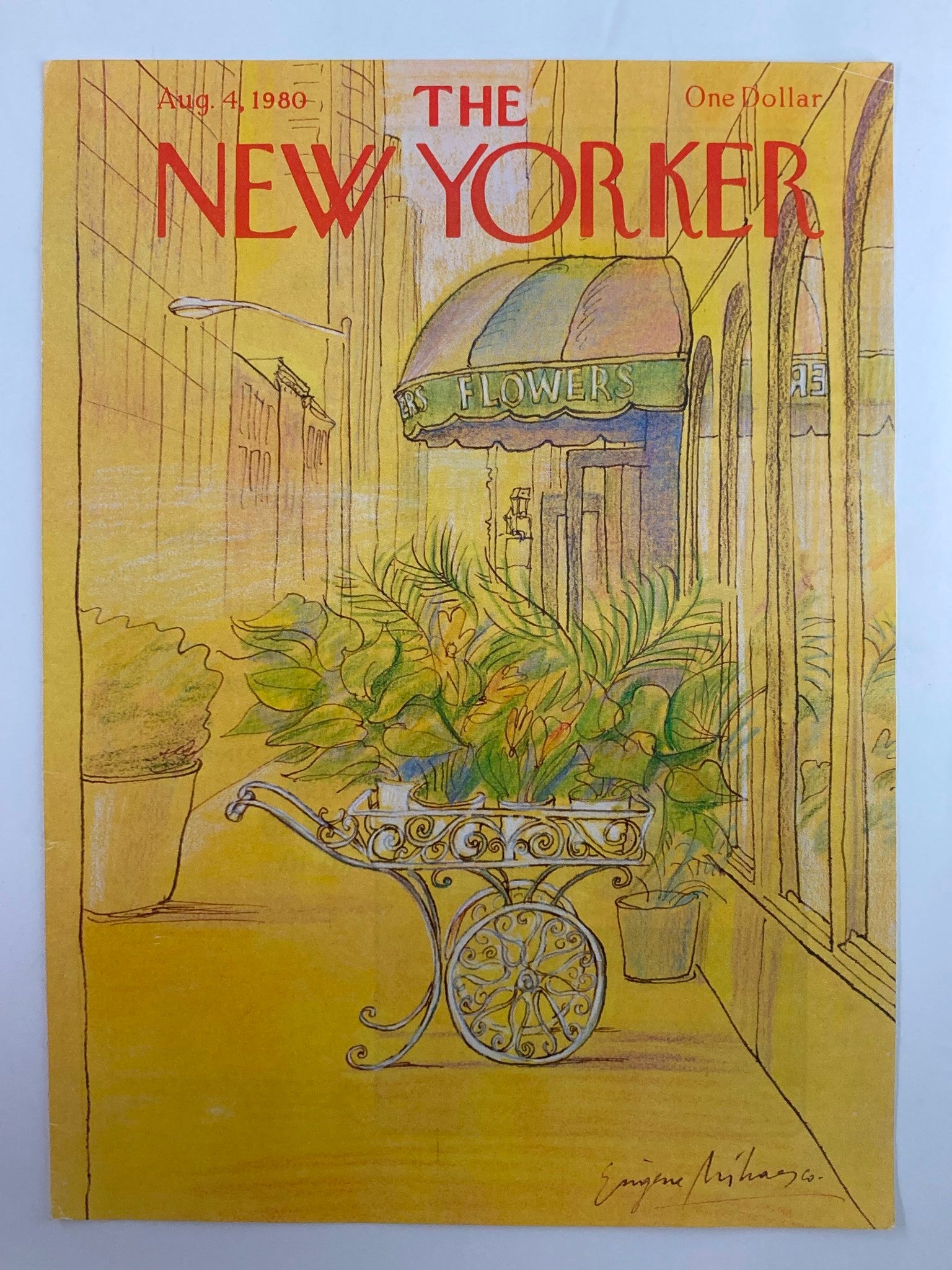 COVER ONLY The New Yorker August 4 1980 Flower Shop by Eugene Mihaesco No Label