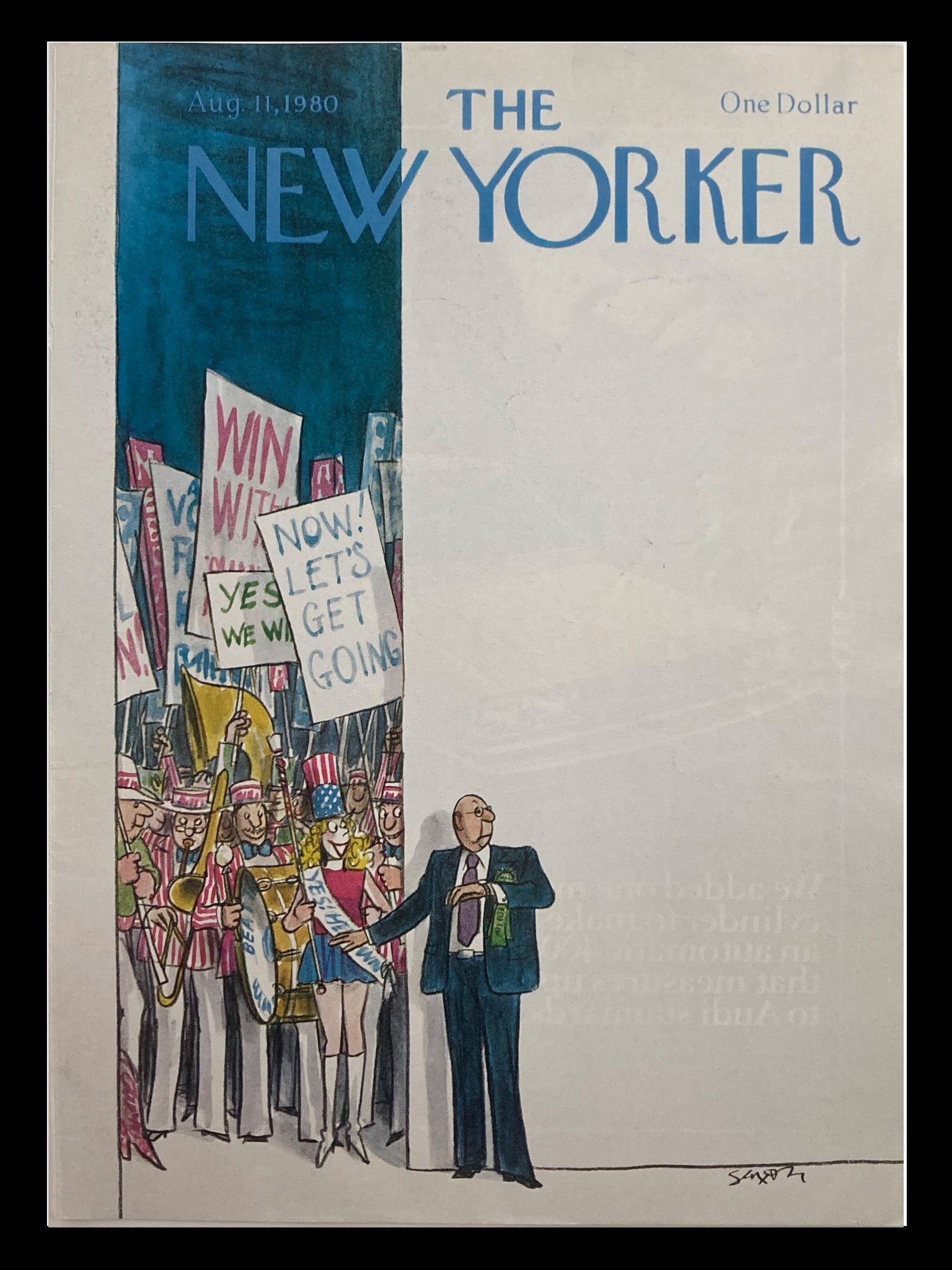 COVER ONLY The New Yorker August 11 1980 March of Bands by Charles Saxon