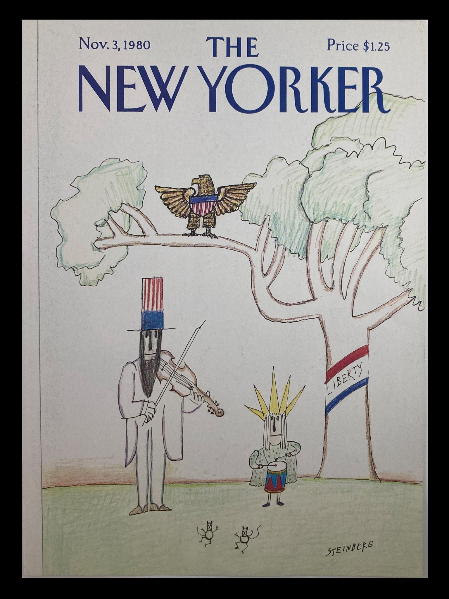 COVER ONLY The New Yorker November 3 1980 Uncle Sam & Liberty by Saul Steinberg