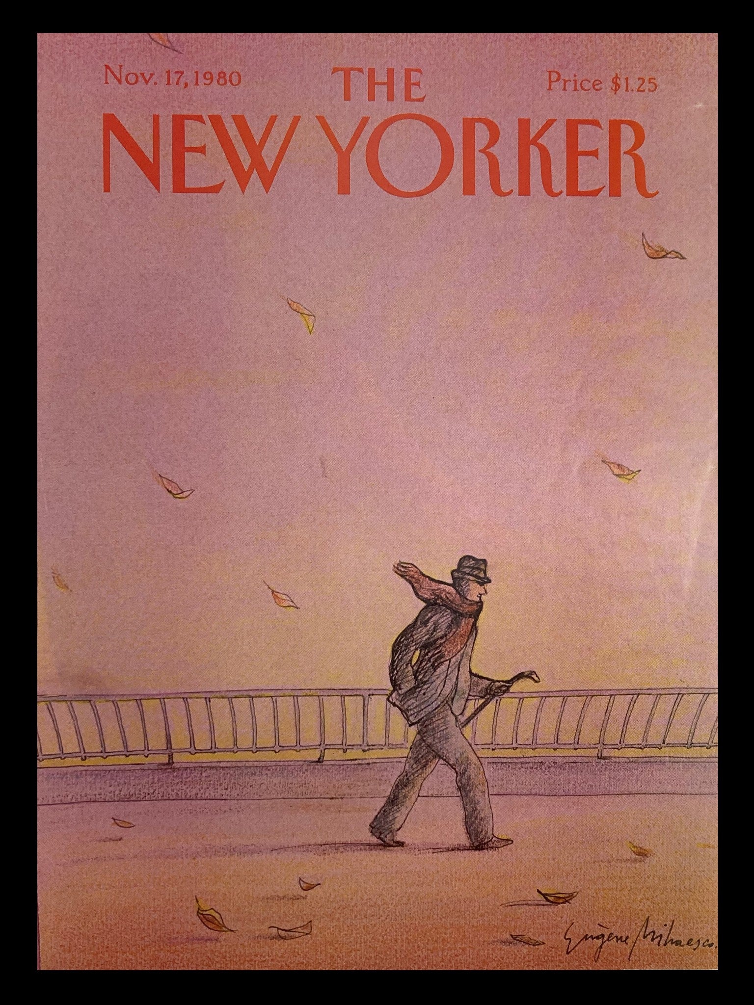 COVER ONLY The New Yorker November 17 1980 Walking Windy by Eugene Mihaesco