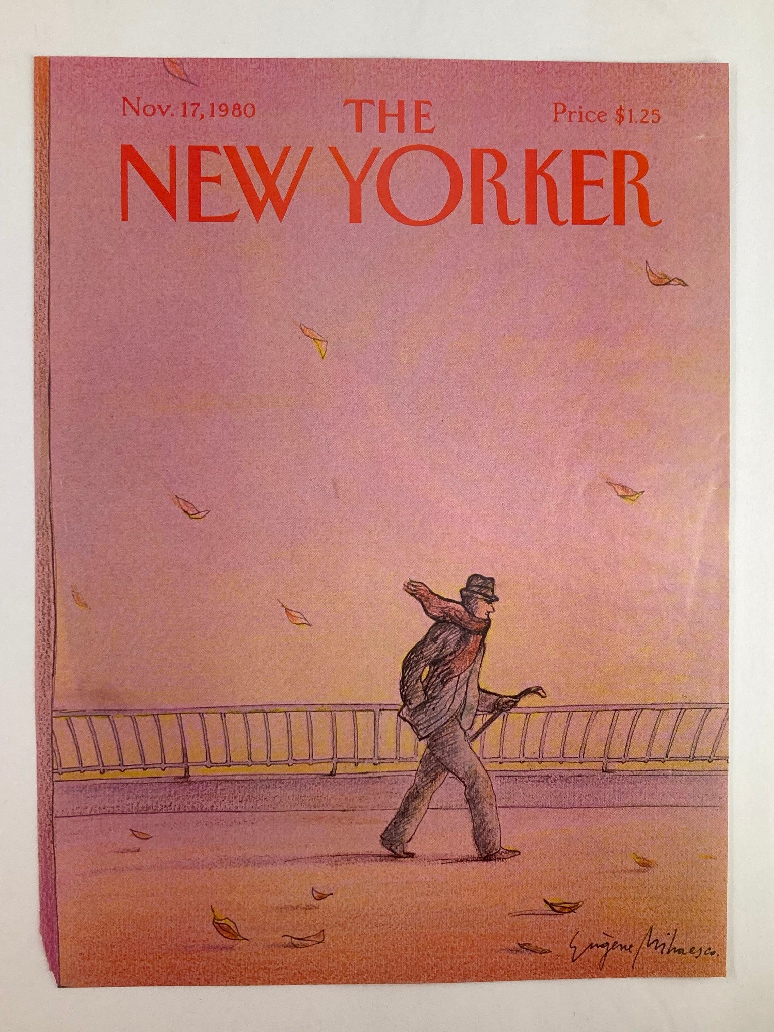 COVER ONLY The New Yorker November 17 1980 Walking Windy by Eugene Mihaesco