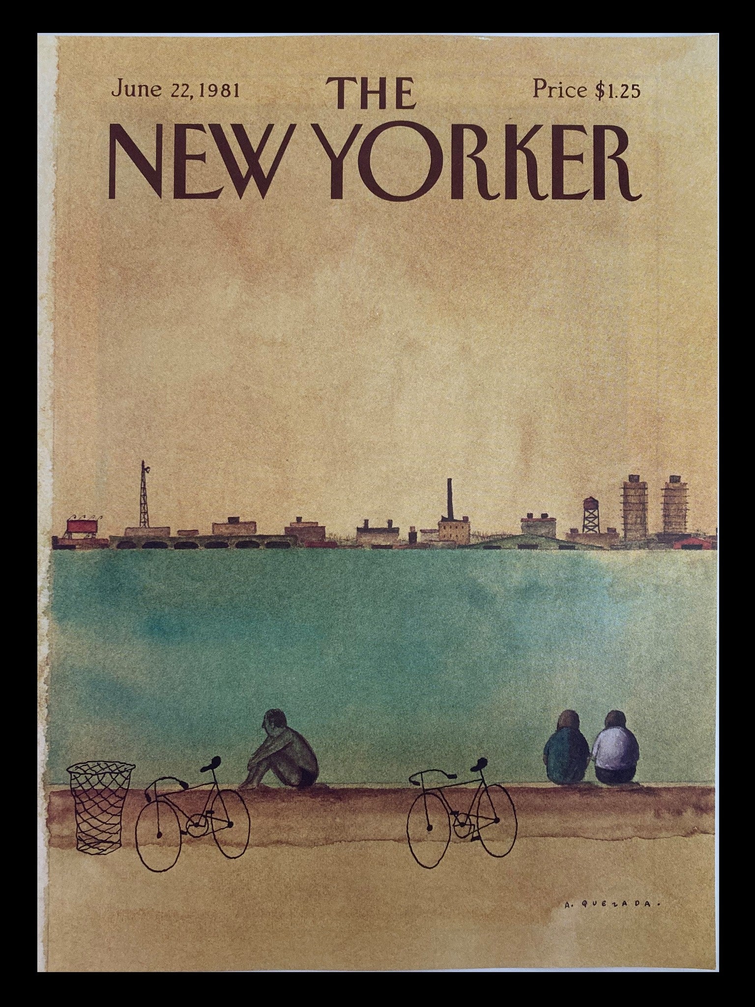 COVER ONLY The New Yorker June 22 1981 River Bikes by Abel Quezada No Label